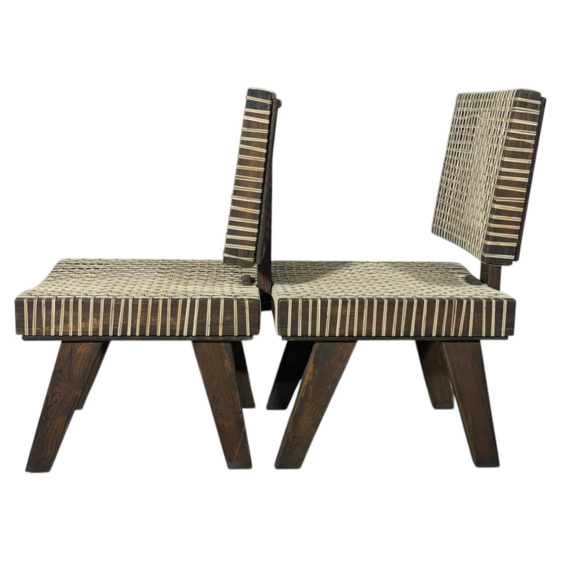 Pierre Jeanneret, Authentic Set of 2 Rare Lounge Chairs, Chandigarh, 1956