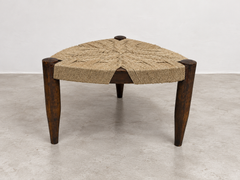 Rare Pierre Jeanneret Teak and Woven Triangular Stool, Chandigarh, 1960s