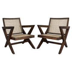 2er-Set „Authentic Pierre Jeanneret“ PJ-SI-45-A, X-Leg-Liegestühle, Indien