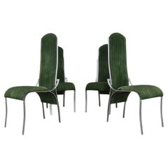 Set Da 4 Sedie Da Pranzo In Acciaio E Alcantara Anni ‘70