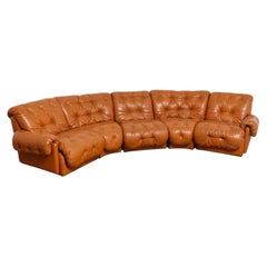 Afra-Style Tobia Scarpa Coronado Modular Corner Sofa, Cognac Leather, 1970s