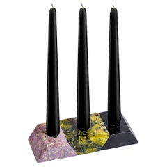 Triángulo Puzzle de Piedras Preciosas / Candelabro de 3 piezas Lila, Ónix Negro, Serpentina Verde