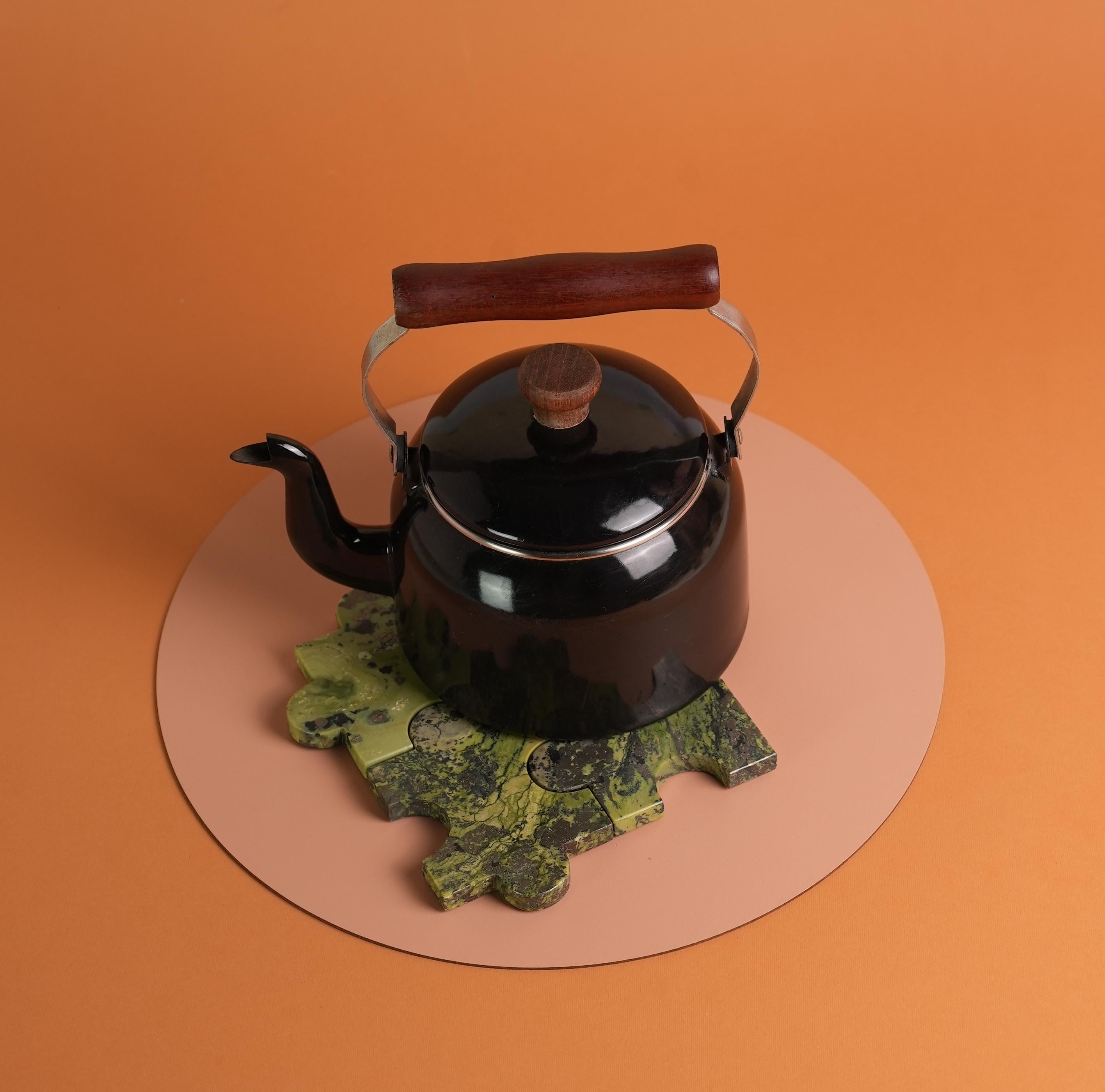 Contemporary Gemstone Puzzle Piece Coasters – Set of 4 green serpentine stone