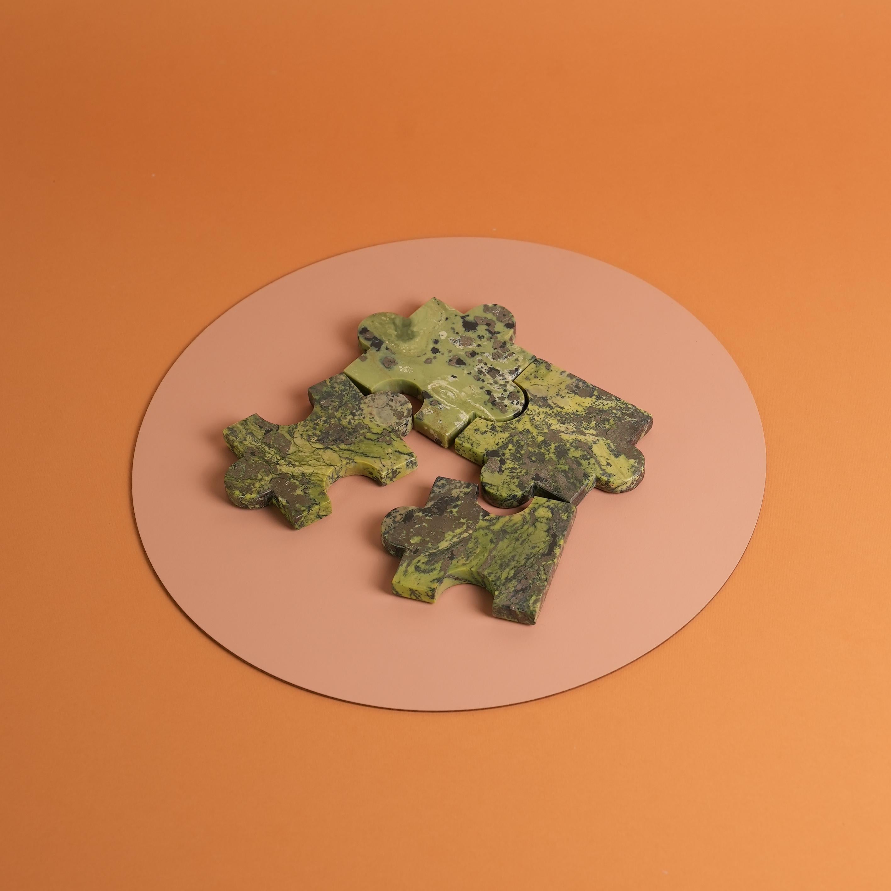 Stone Gemstone Puzzle Piece Coasters – Set of 4 green serpentine stone
