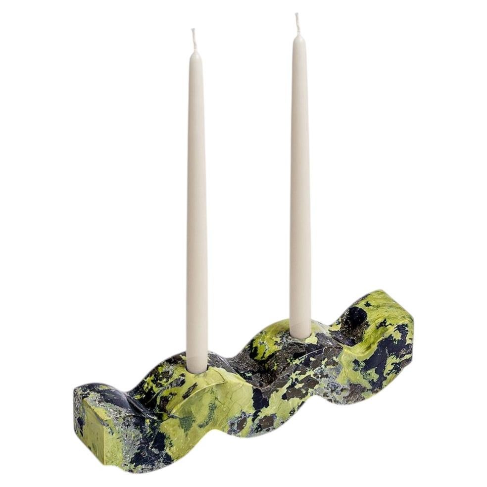 Wavy gemstone candelabra - Serpentine green For Sale