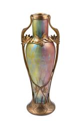 Loetz, Extraordinary Vase, Phenomen Gre 299, "Tricolor" Metal Mount, circa 1901