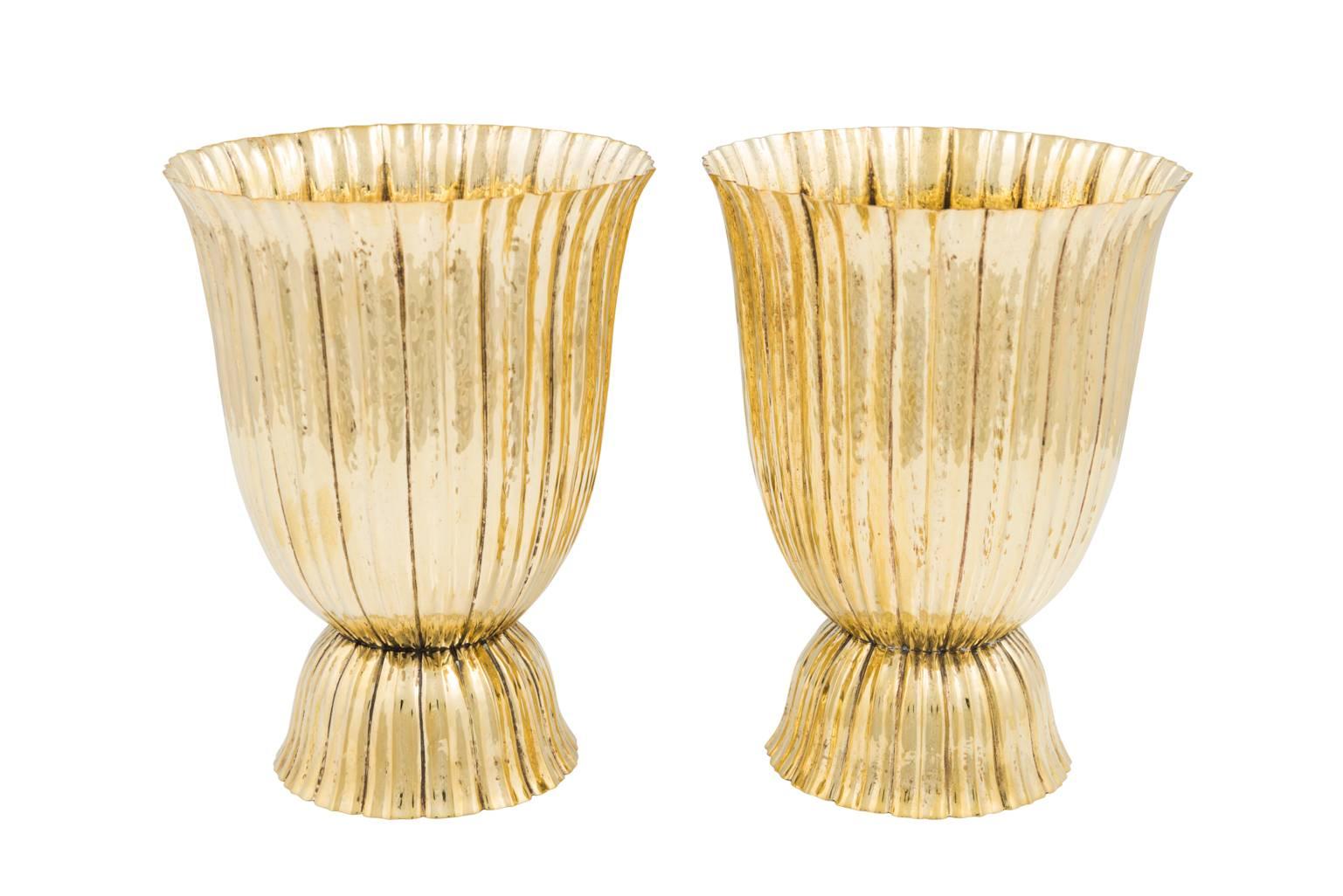 Art Nouveau Amazing Pair of Josef Hoffmann Vases Brass Wiener Werkstatte, circa 1921