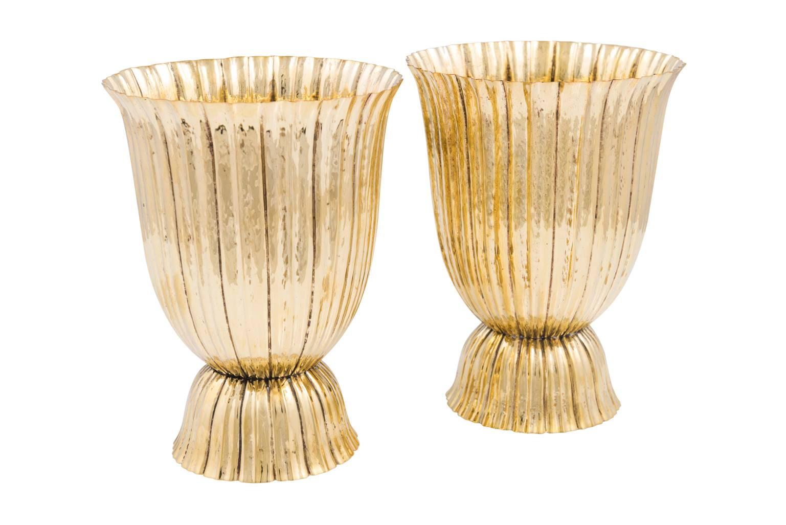 Austrian Amazing Pair of Josef Hoffmann Vases Brass Wiener Werkstatte, circa 1921