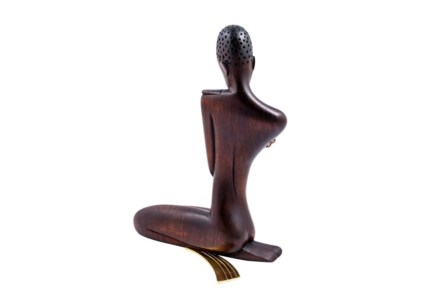 Art Deco Werkstätte Hagenauer African Woman Figurine, Brass and Precious Wood, circa 1950