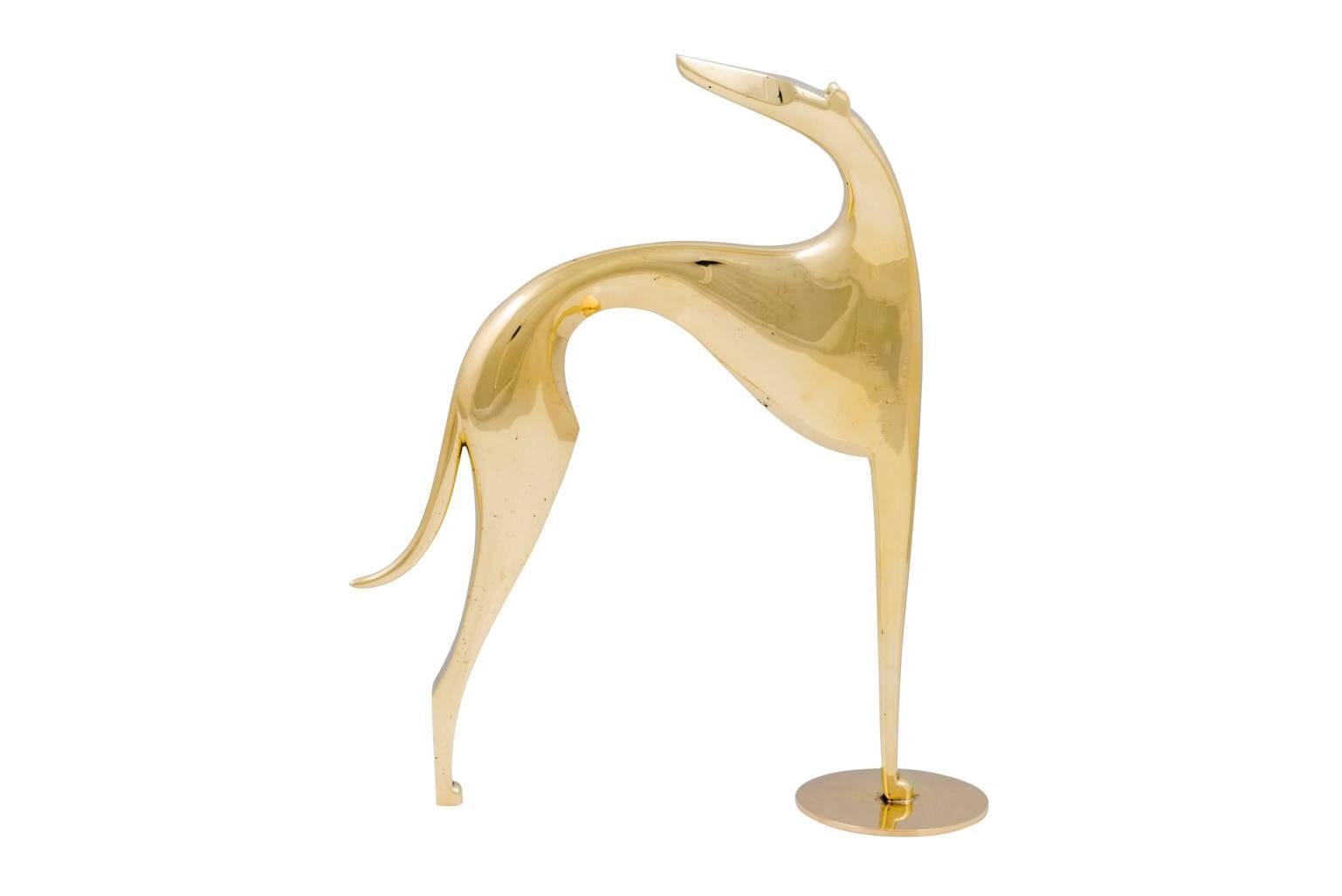 Depictures of animals were a popular motive throughout the activity of the Werkstätte Hagenauer. This greyhound was designed, circa 1950 and bribes the viewer with a sublime, elegant and powerful portrayal. It is executed in a high quality and the