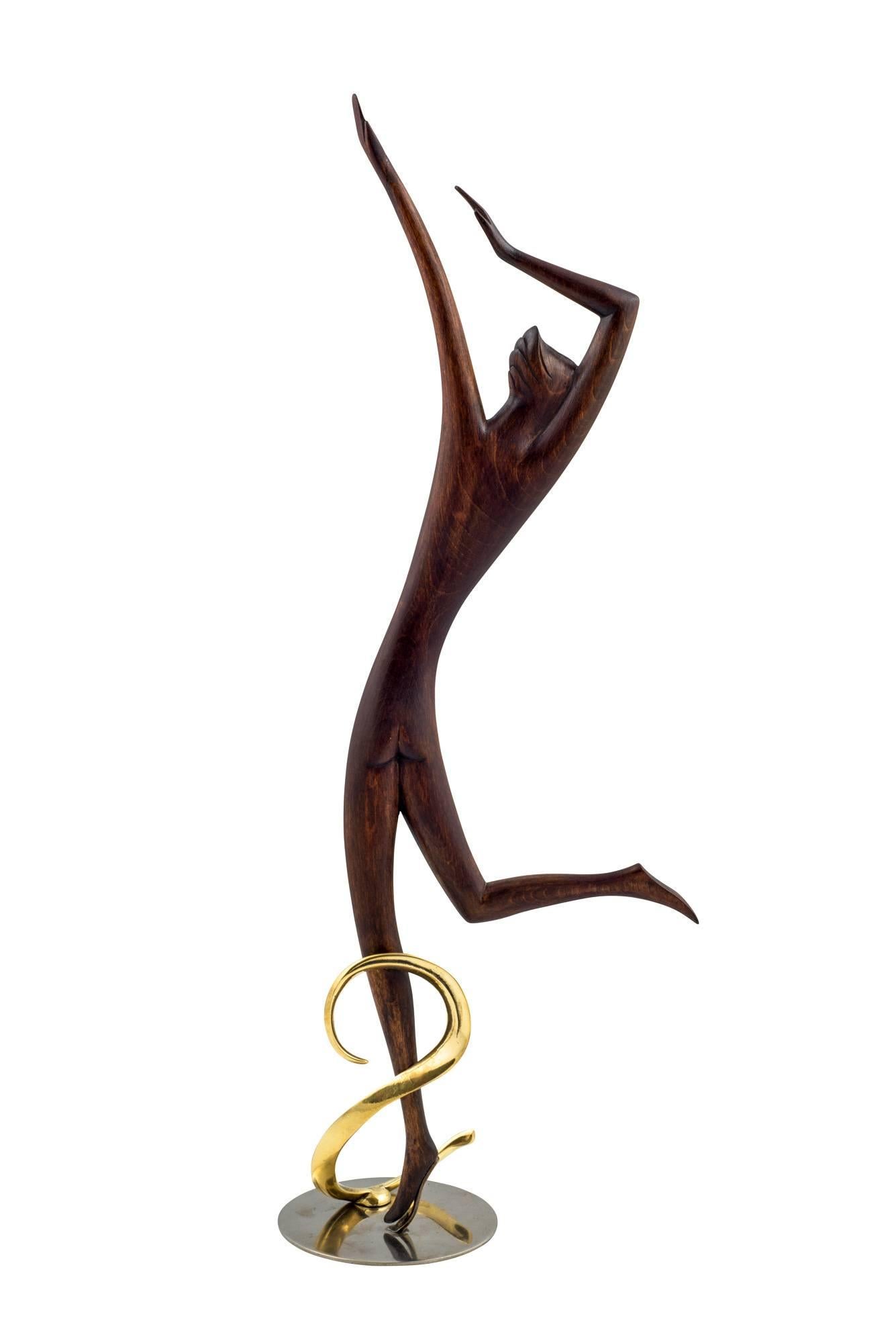 Art Deco Hagenauer Dancer 1950s Brass Nickel-Plated Precious Wood Leopold Collection