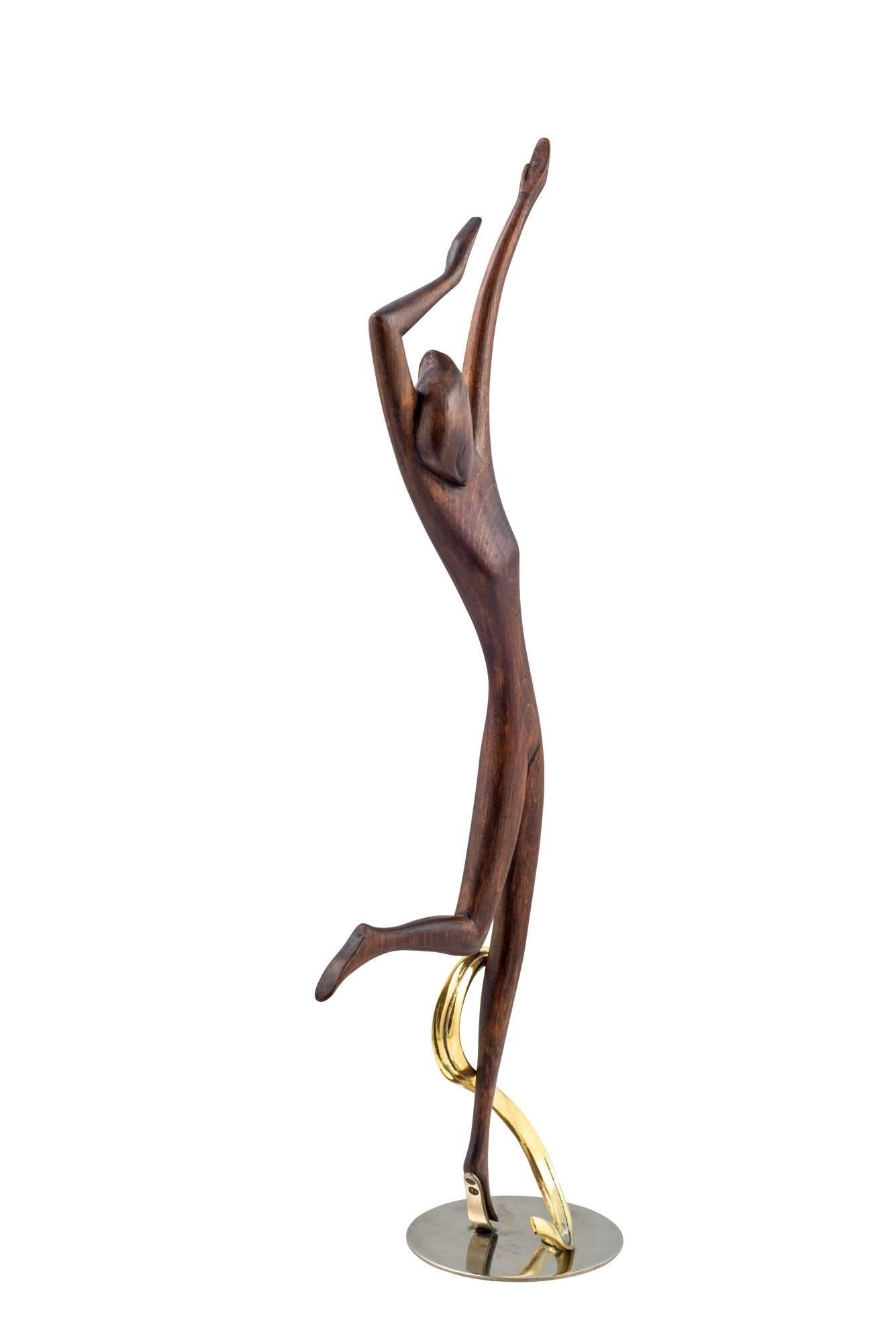 Austrian Hagenauer Dancer 1950s Brass Nickel-Plated Precious Wood Leopold Collection