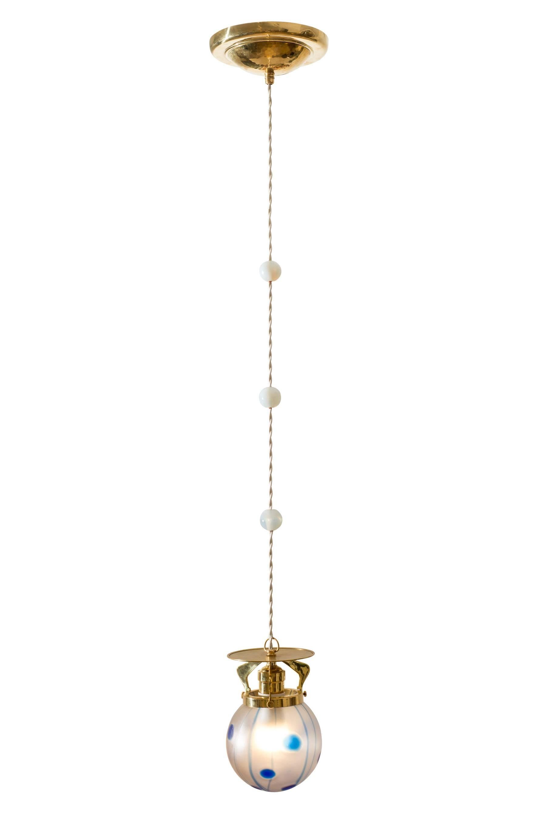 Art Deco Viennese Hanging Lamp, circa 1902, Loetz Shade & Streifen und Flecken Decoration