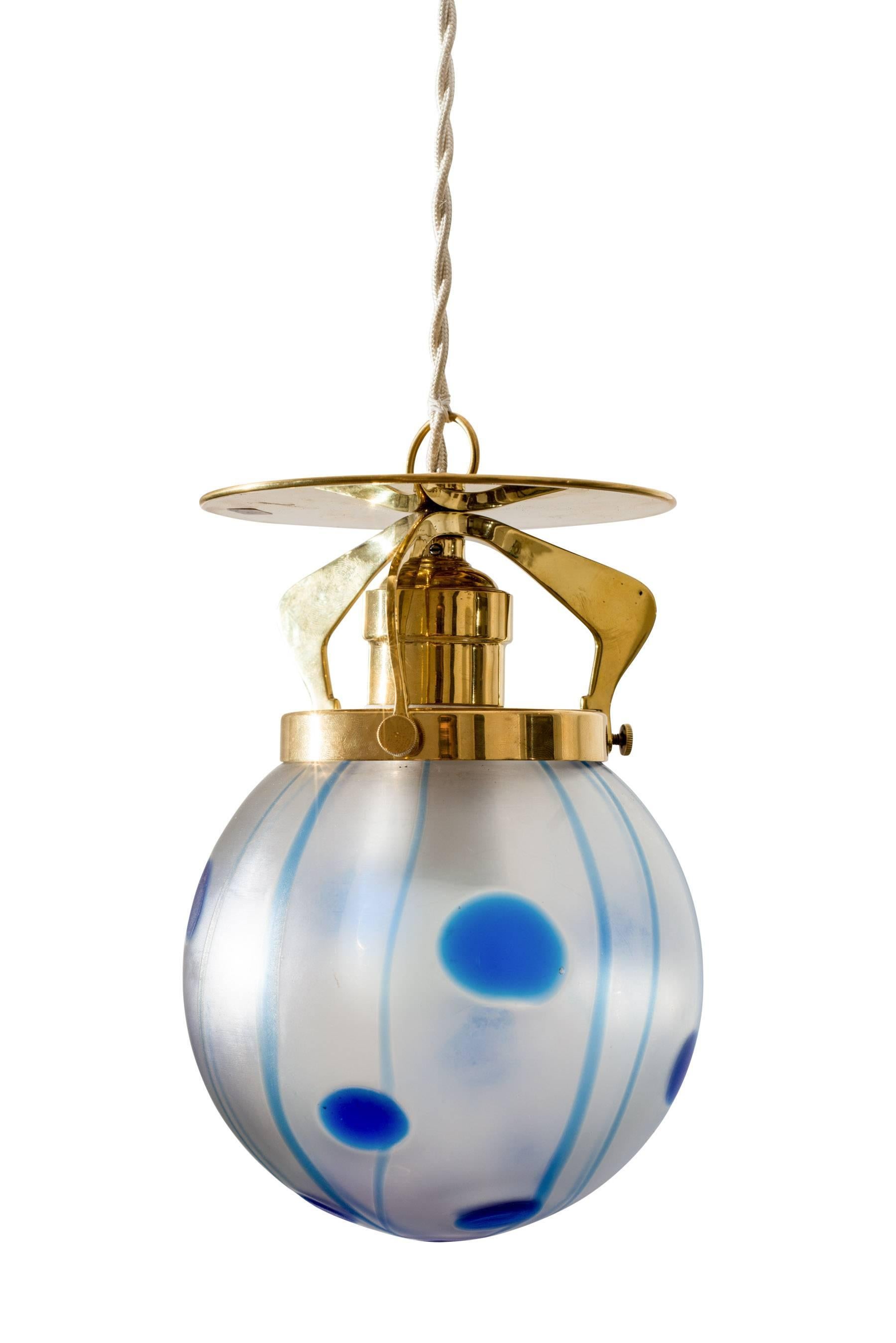 Austrian Viennese Hanging Lamp, circa 1902, Loetz Shade & Streifen und Flecken Decoration