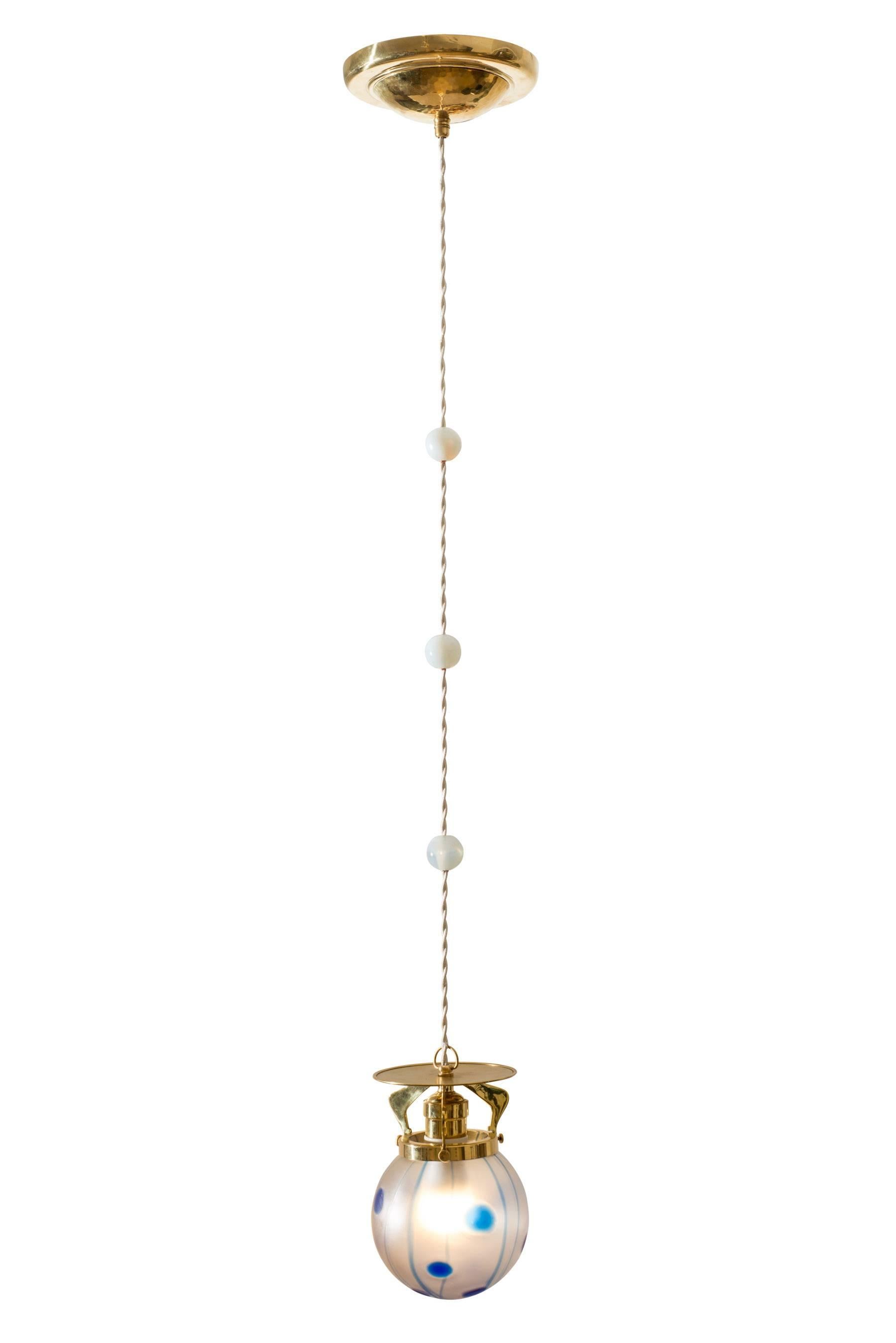 Viennese Hanging Lamp, circa 1902, Loetz Shade & Streifen und Flecken Decoration In Good Condition In Vienna, AT