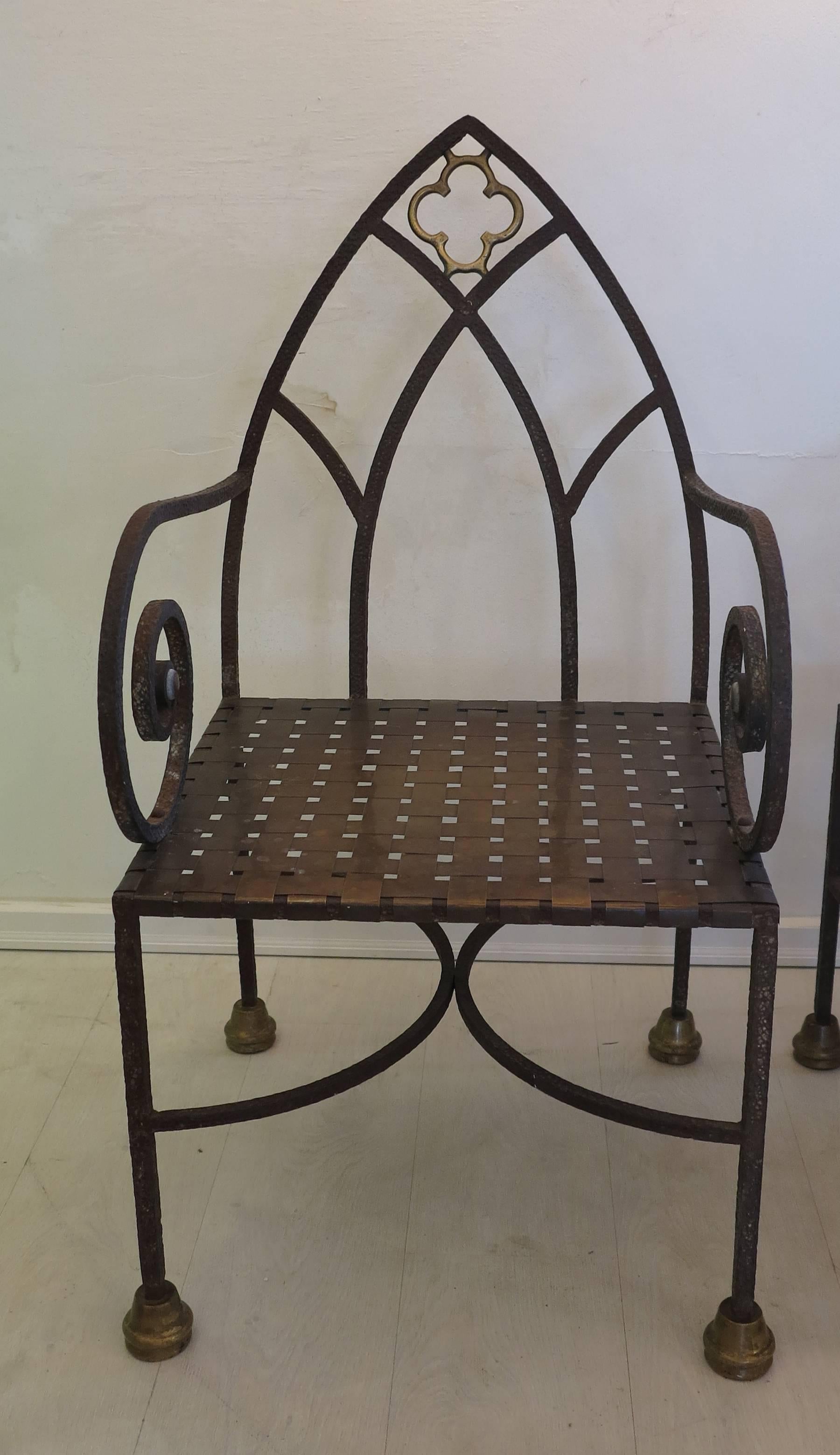 20th Century Gothic Revival Iron and Brass Chairs