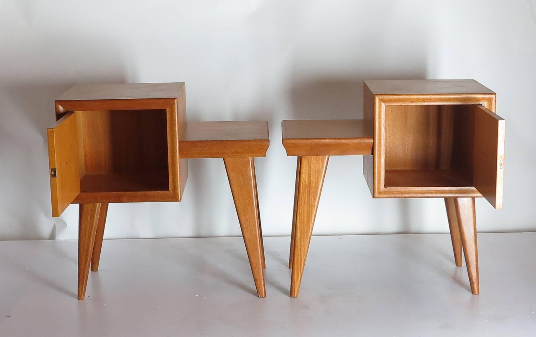 Mid-Century Modern Bleached Mahogany End Tables 1950s