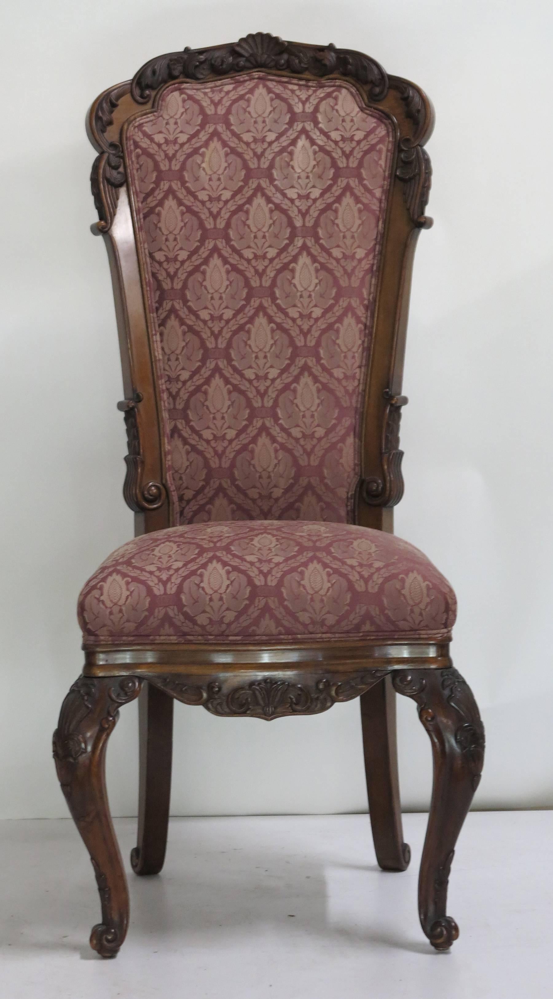 19th century Louis XV style six dining chairs. Heavy chairs with finely detailed craving. Exceptional set of dining chairs.
