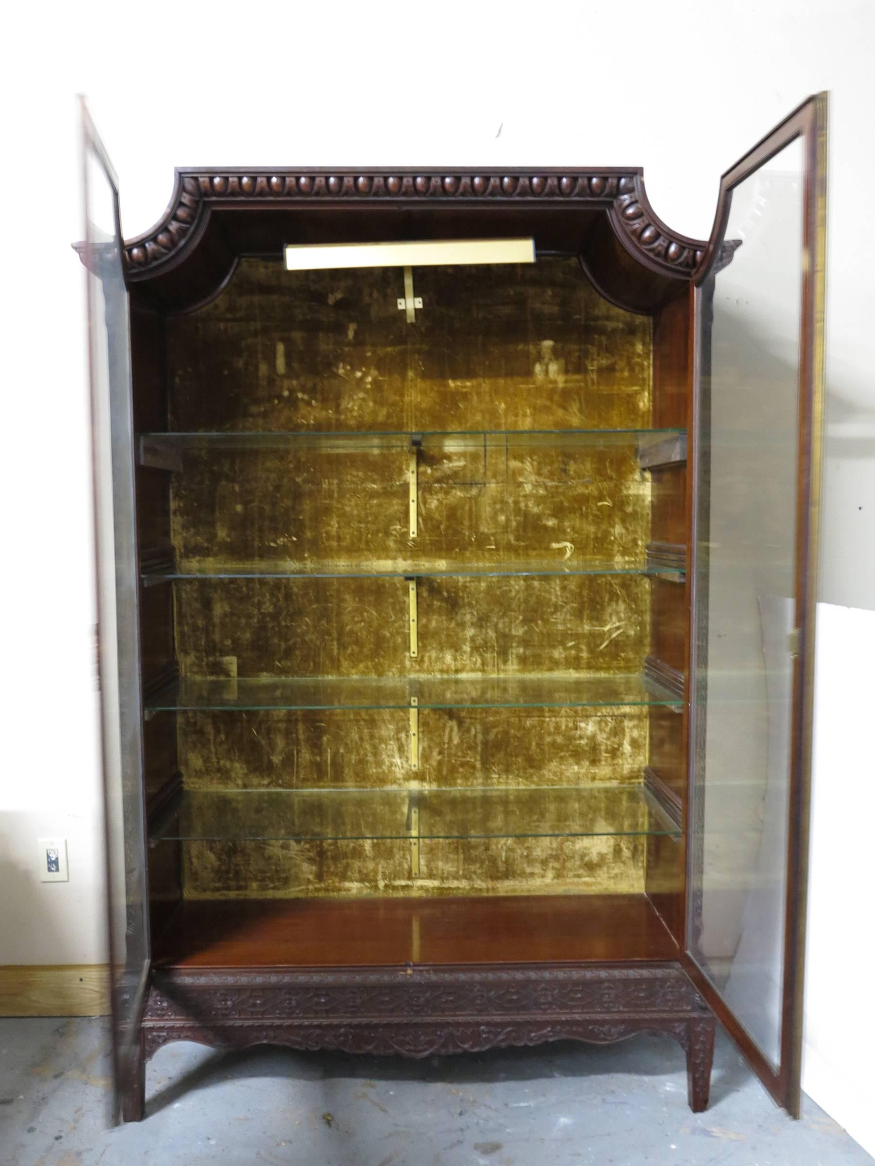 19th Century Chinese Chippendale Mahogany Display Cabinet Turn of the Century