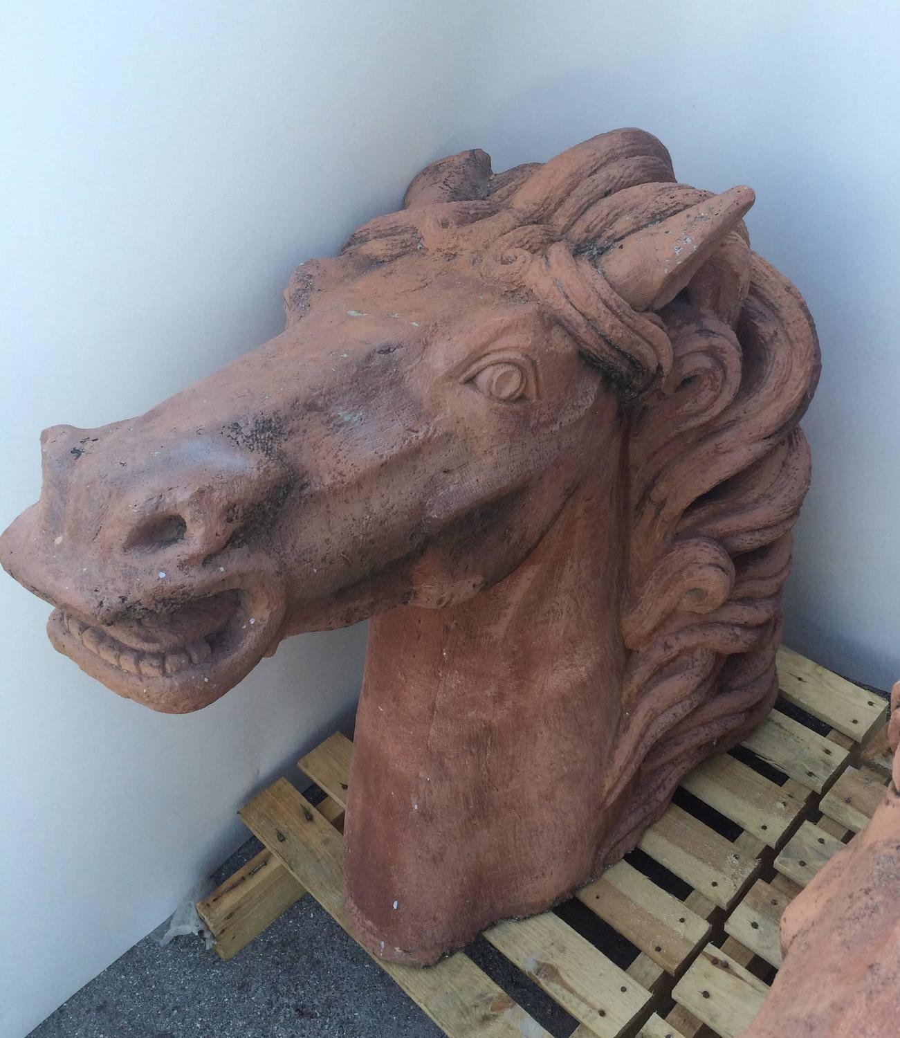 Terra Cotta Finished Cement Horses Heads For Sale at 1stdibs