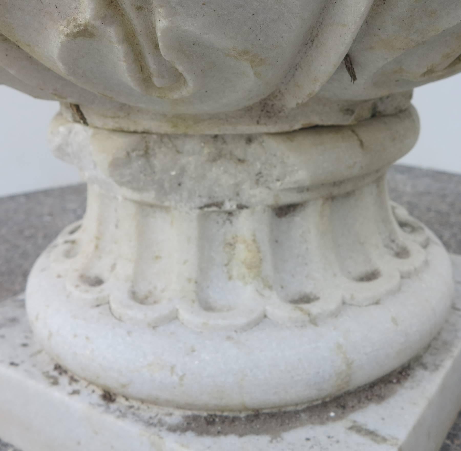 19th Century Large Carved Marble Ram Head Urns Planters In Good Condition In West Palm Beach, FL