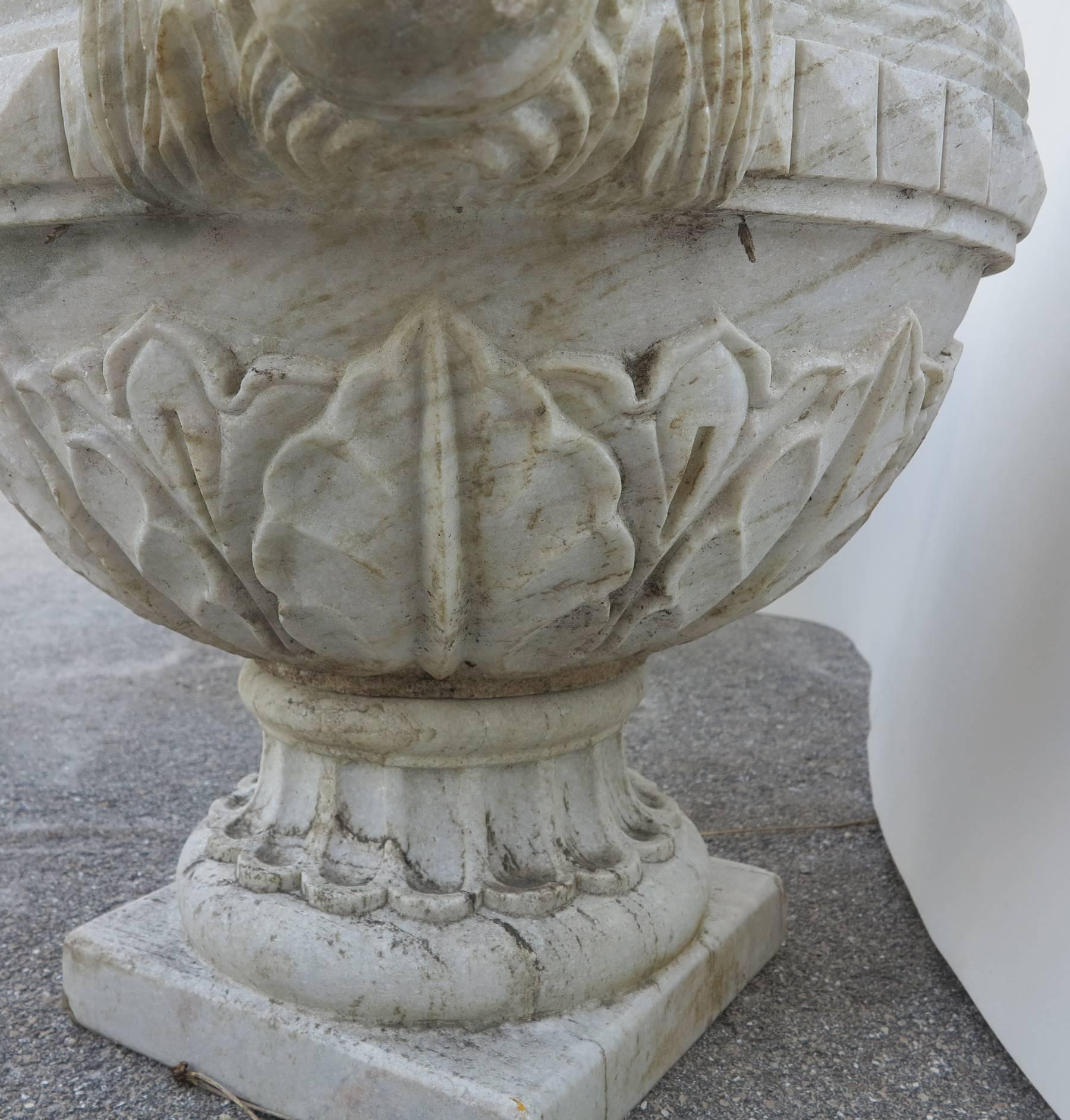 19th Century Large Carved Marble Ram Head Urns Planters 2