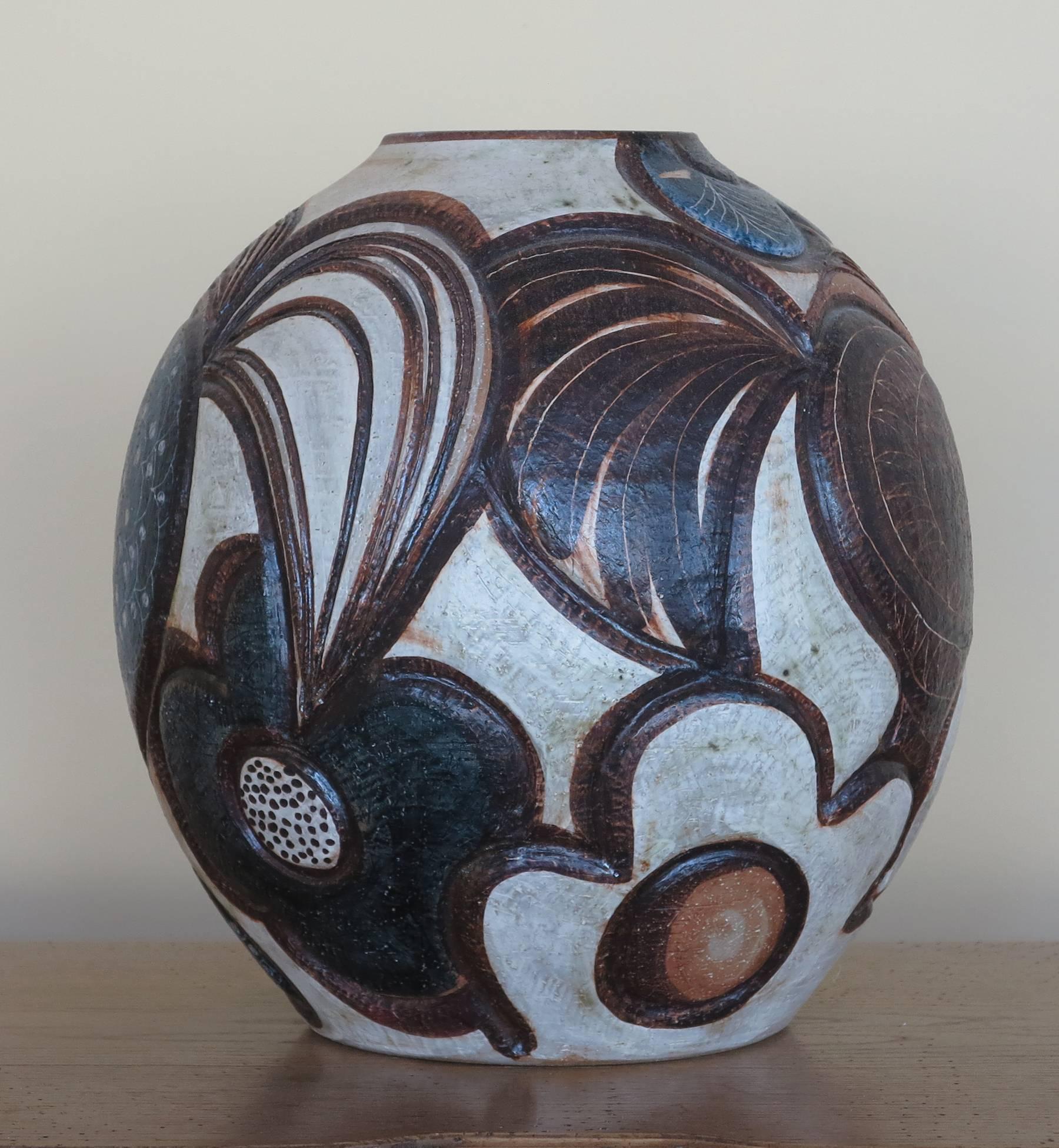 20th Century Soholm Stentoj Large Danish Studio Art Pottery Vase