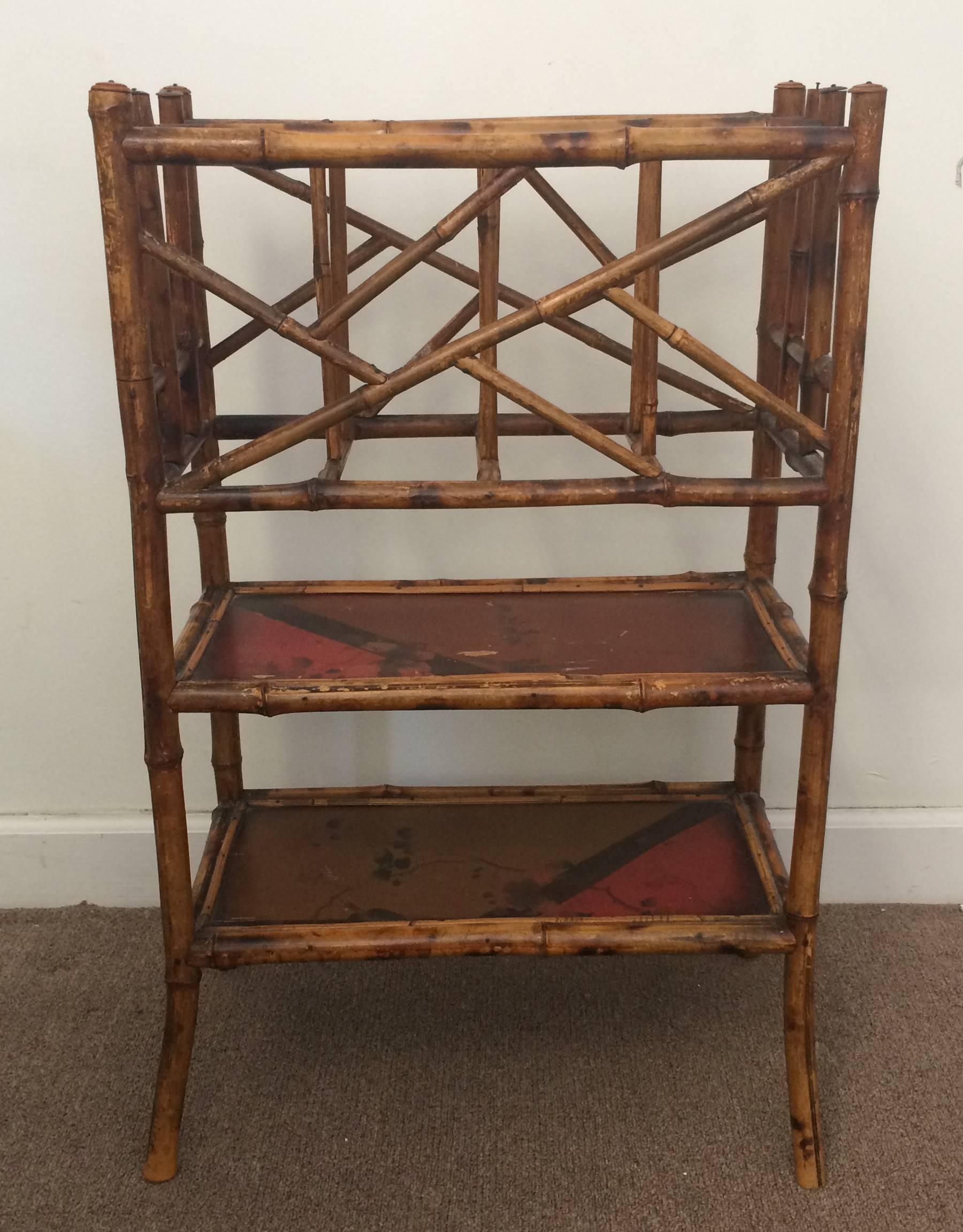 Chinese Chippendale Antique English Victorian Bamboo Magazine Stand, 19th Century