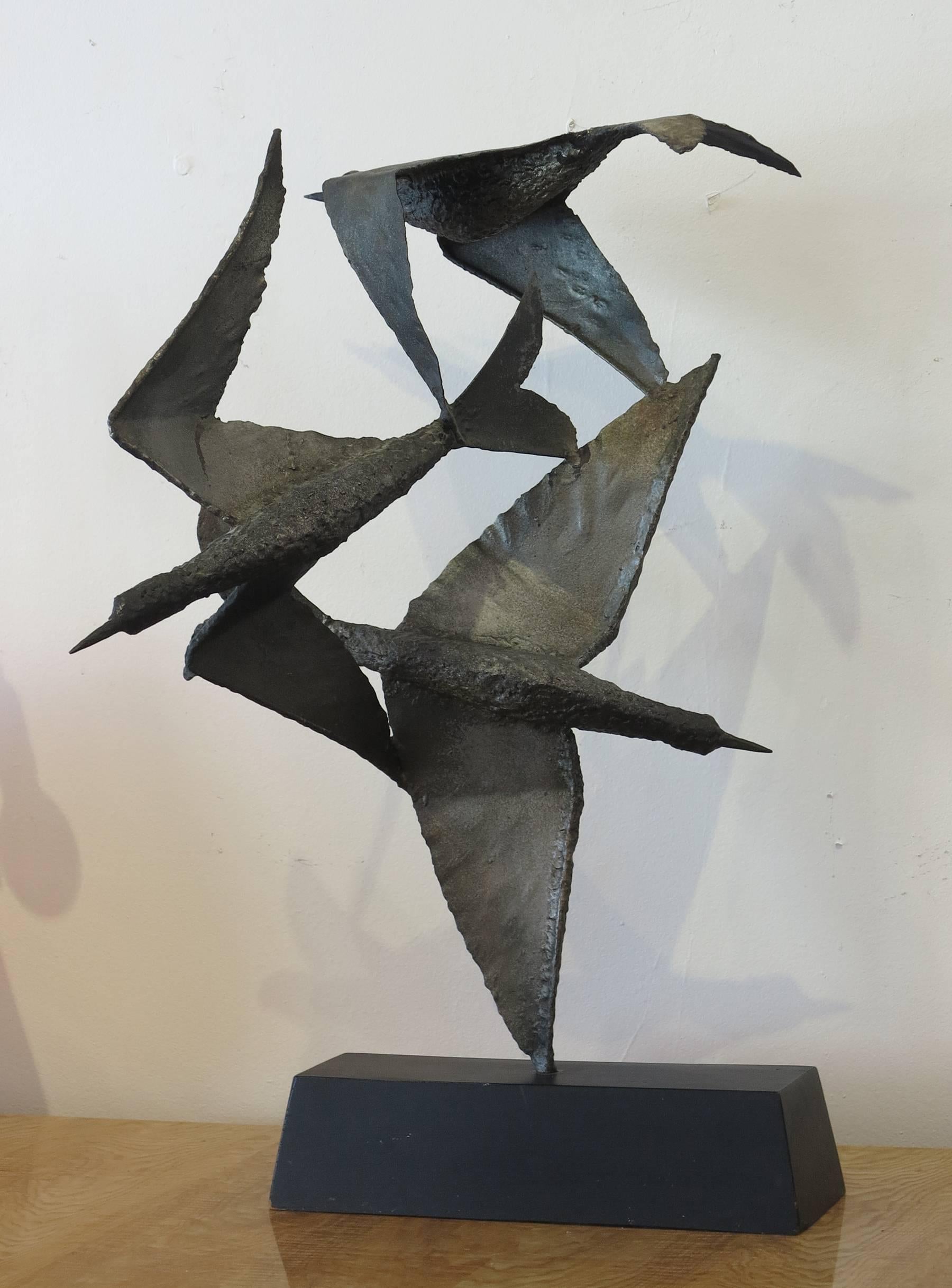 Aluminum flying birds with bronze colored finish. Circa 1980s, not signed. 28 inches high by 16 by 16