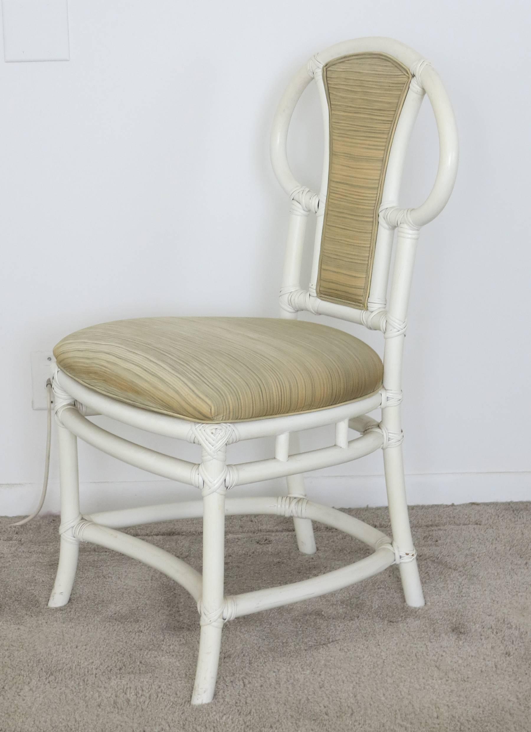 American Four Vintage Rattan Dining Chairs Painted White