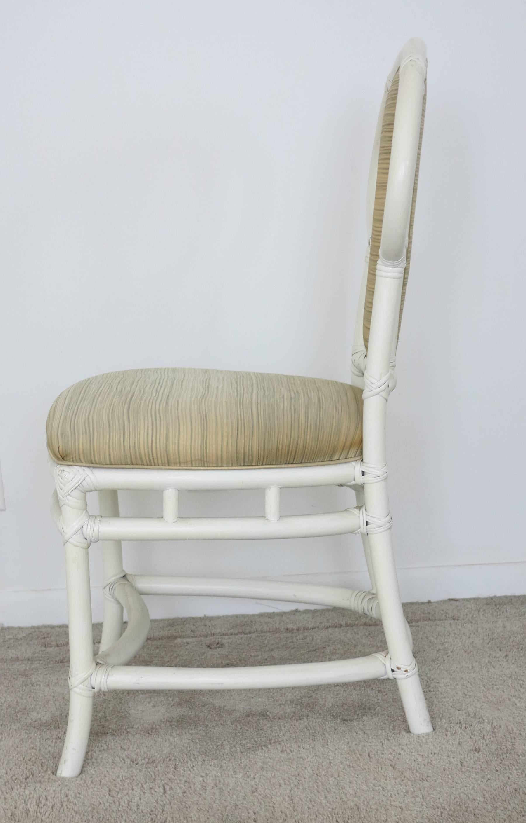 Four Vintage Rattan Dining Chairs Painted White In Excellent Condition In West Palm Beach, FL