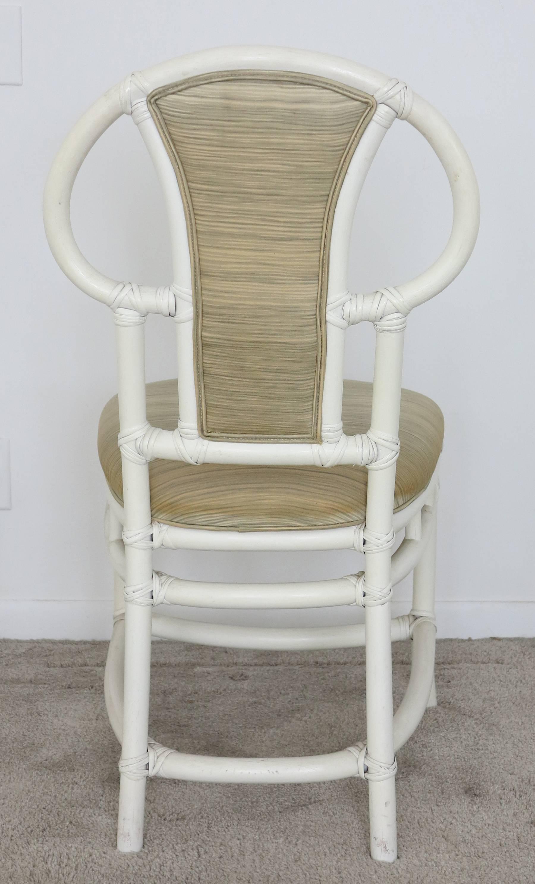 20th Century Four Vintage Rattan Dining Chairs Painted White