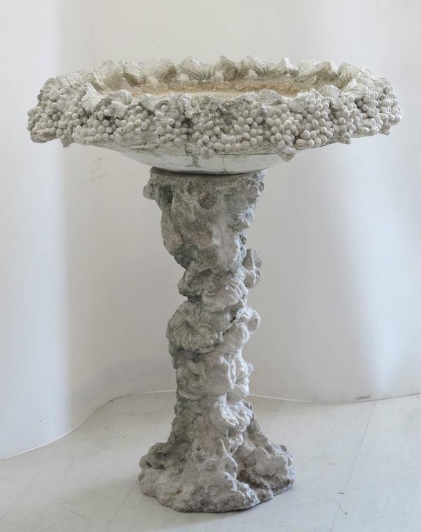 Ornate Vintage Cast Cement Bird Bath Grape Leaves For Sale at 1stDibs vintage cement bird bath