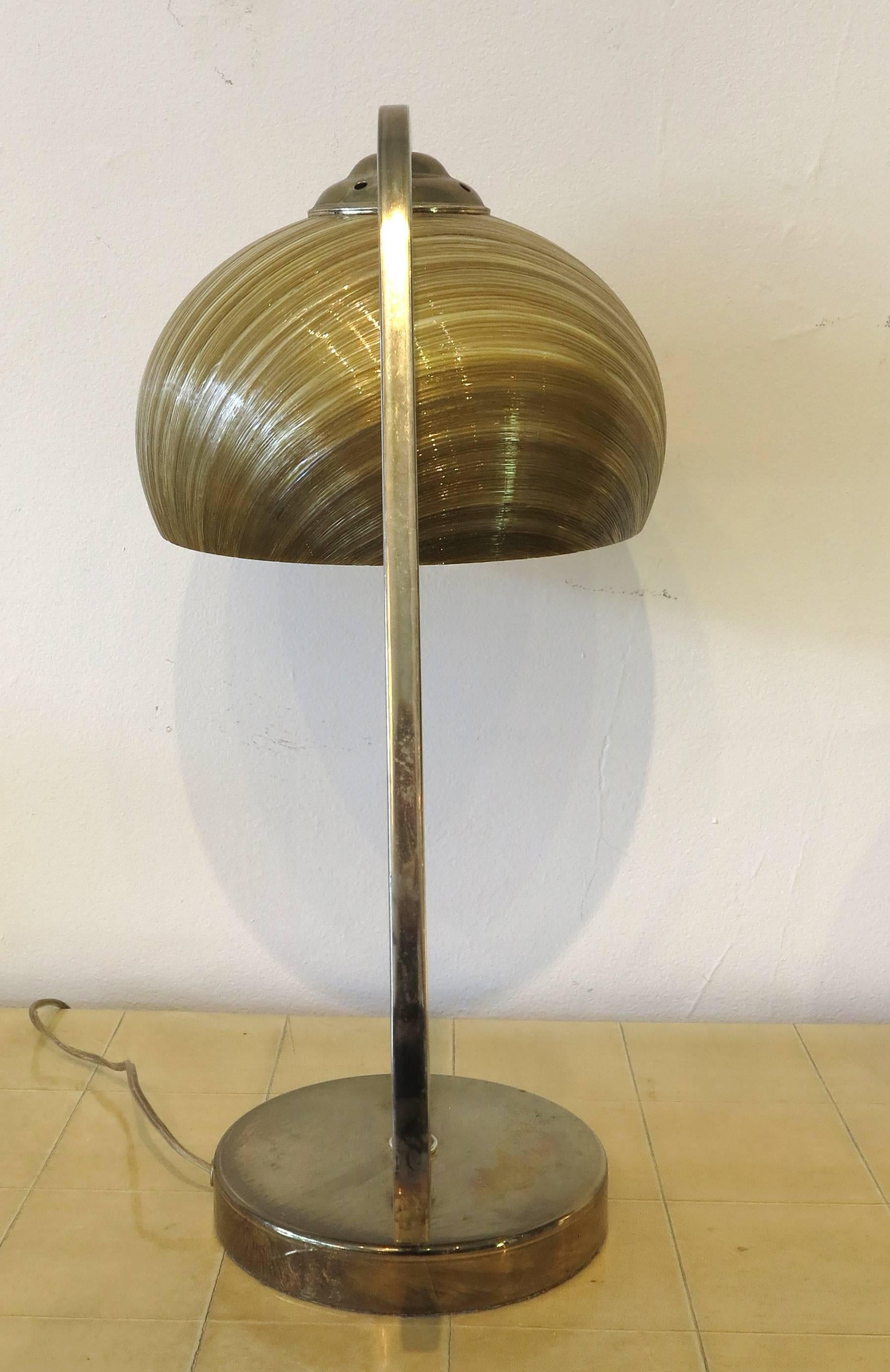 American Pair of Vintage Brass Table Lamps Spun Fiberglass Shades, 1960s