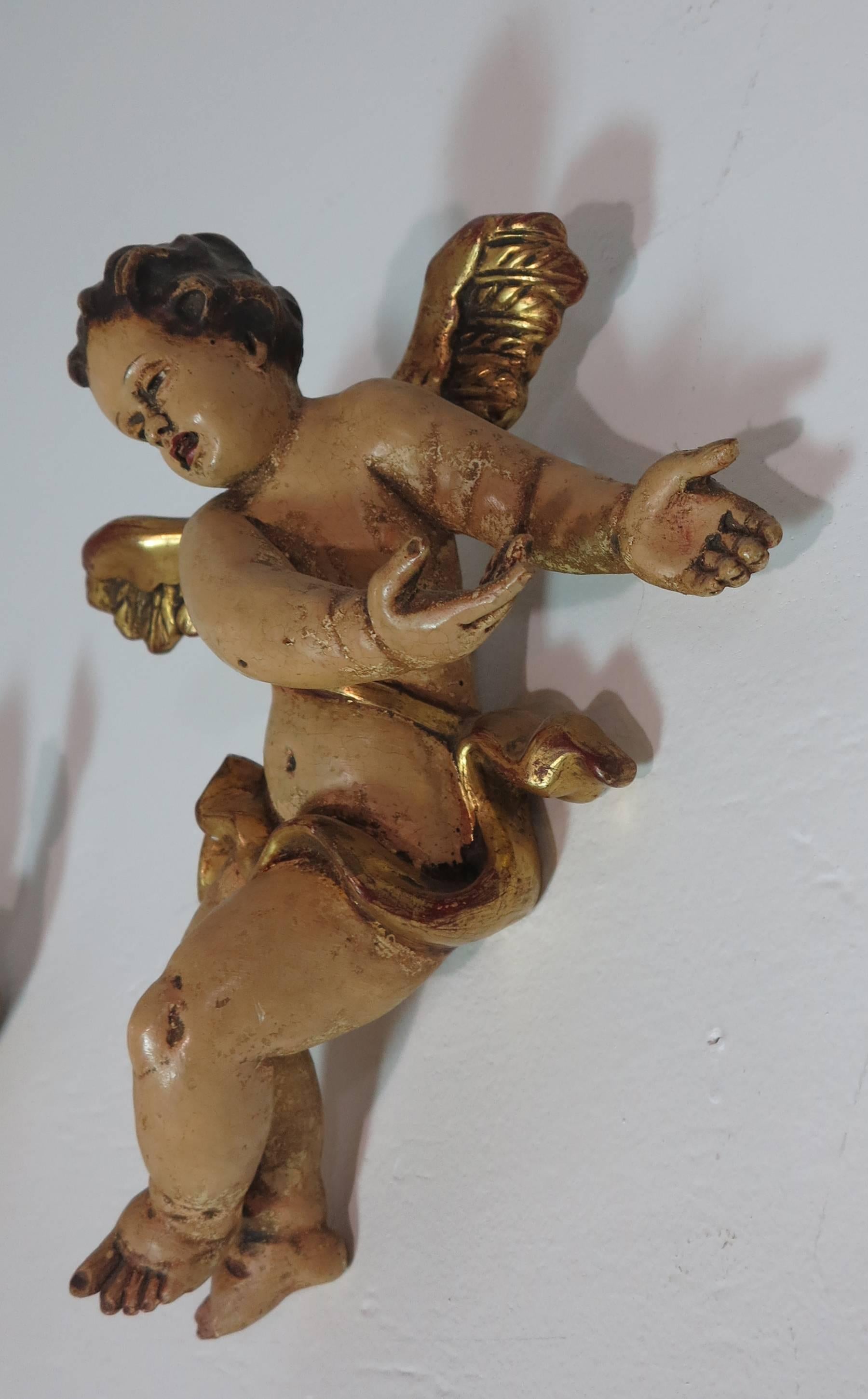 Wall Hanging Wooden Putti In Excellent Condition In West Palm Beach, FL