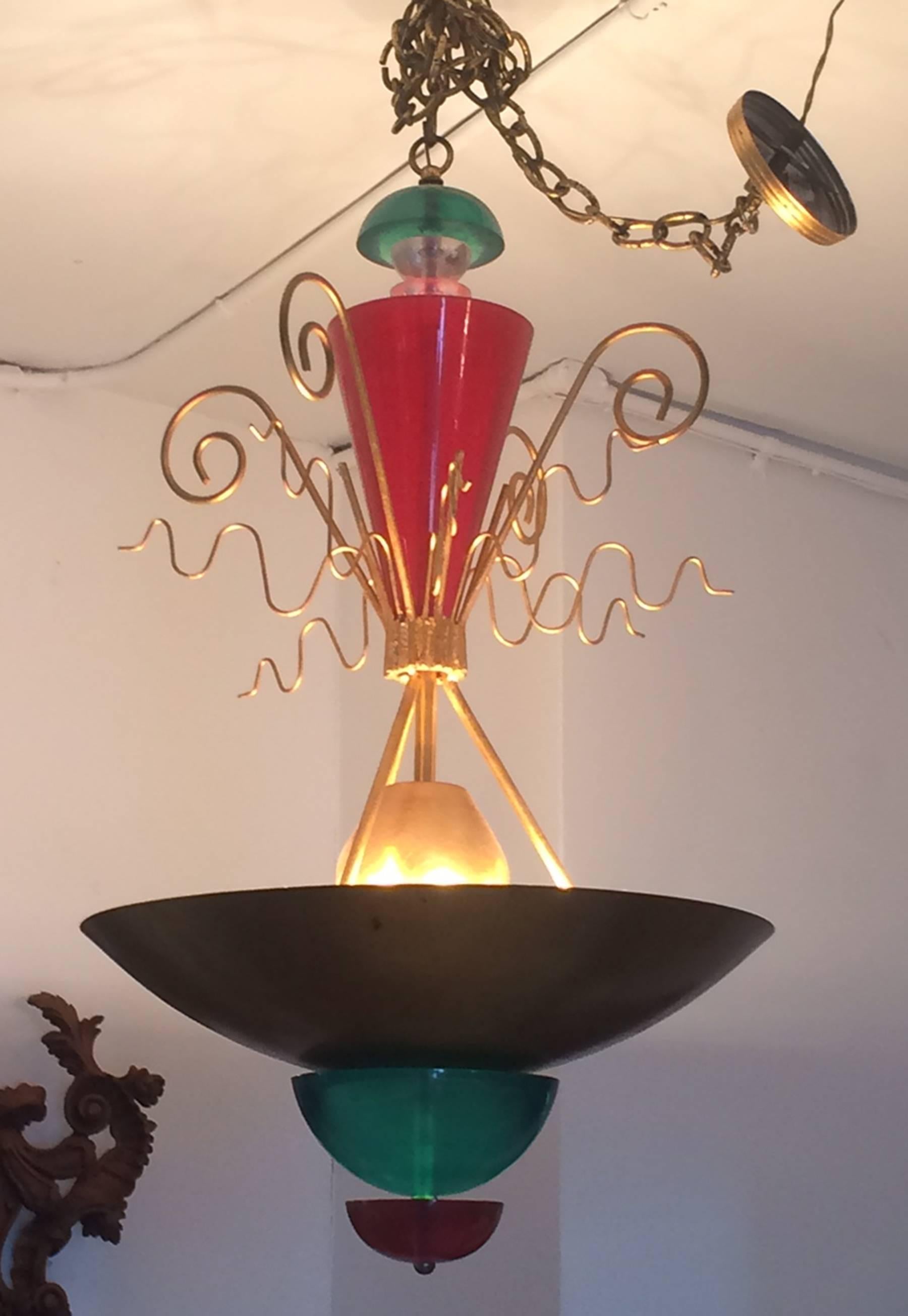 Mid-Century Modern Lucite Chandelier Light Fixture Van Teal