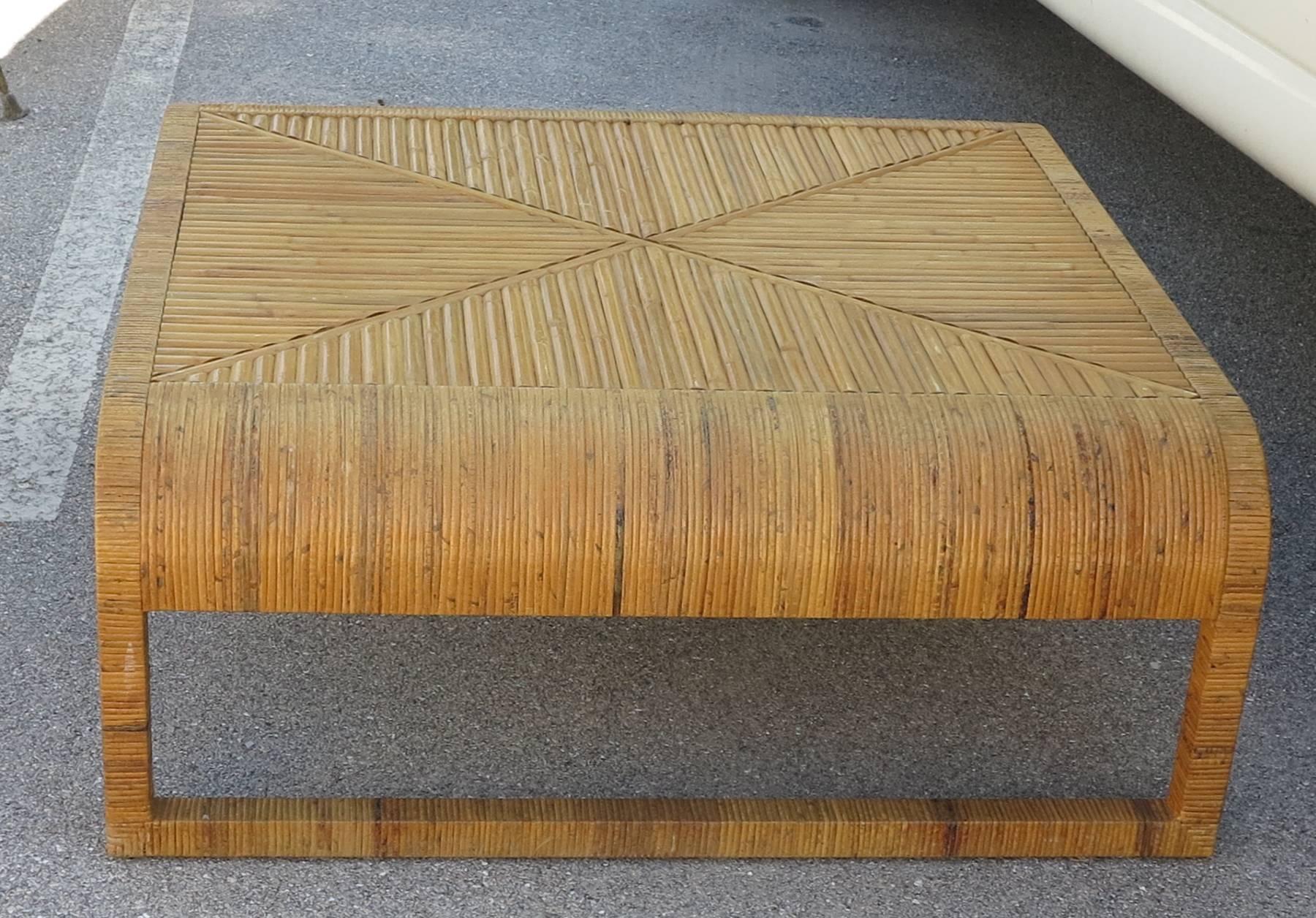 Mid-Century Modern Rattan and cane coffee table 1980s