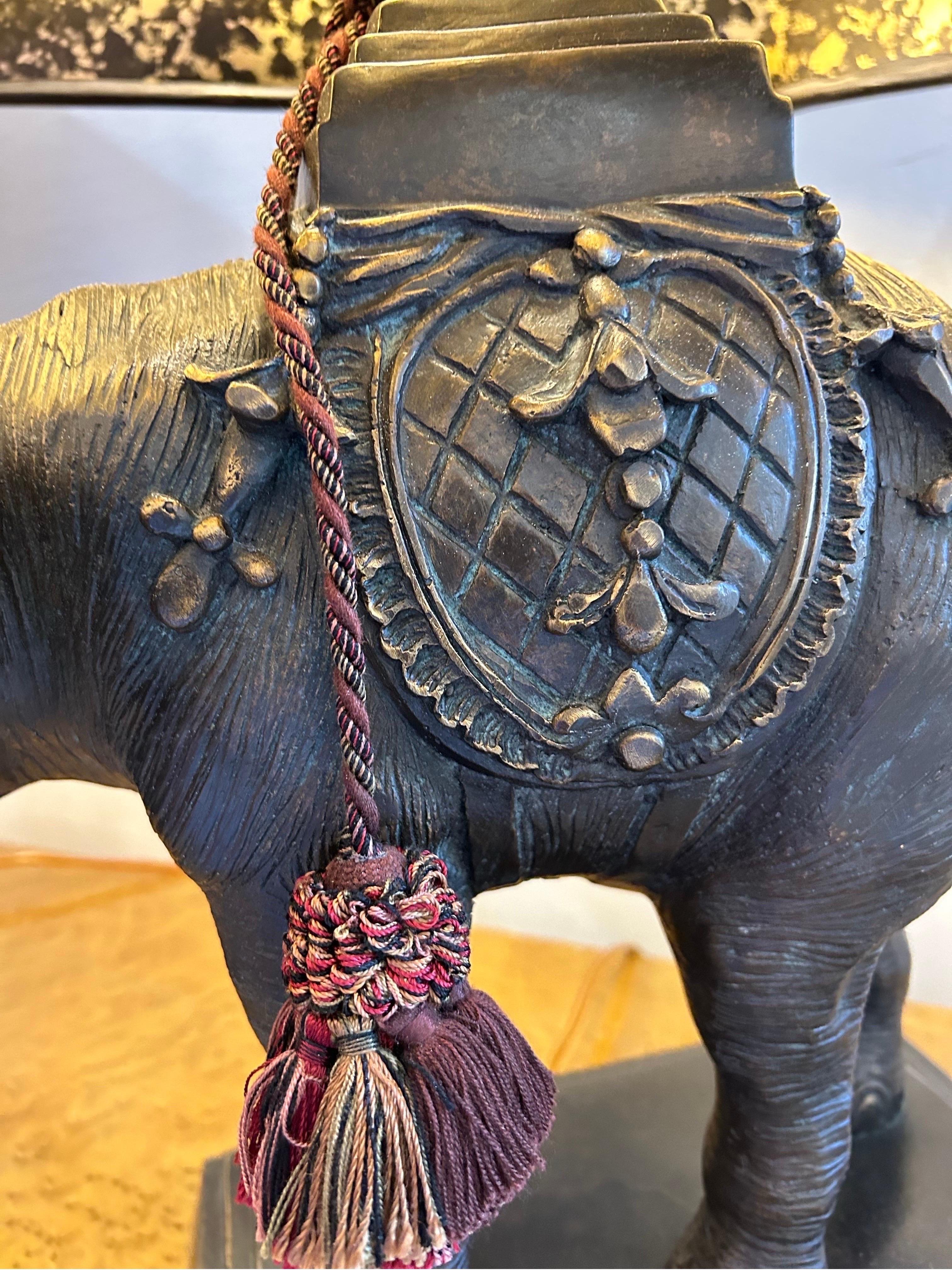 Cast Pair of Maitland Smith, large bronze elephant lamps