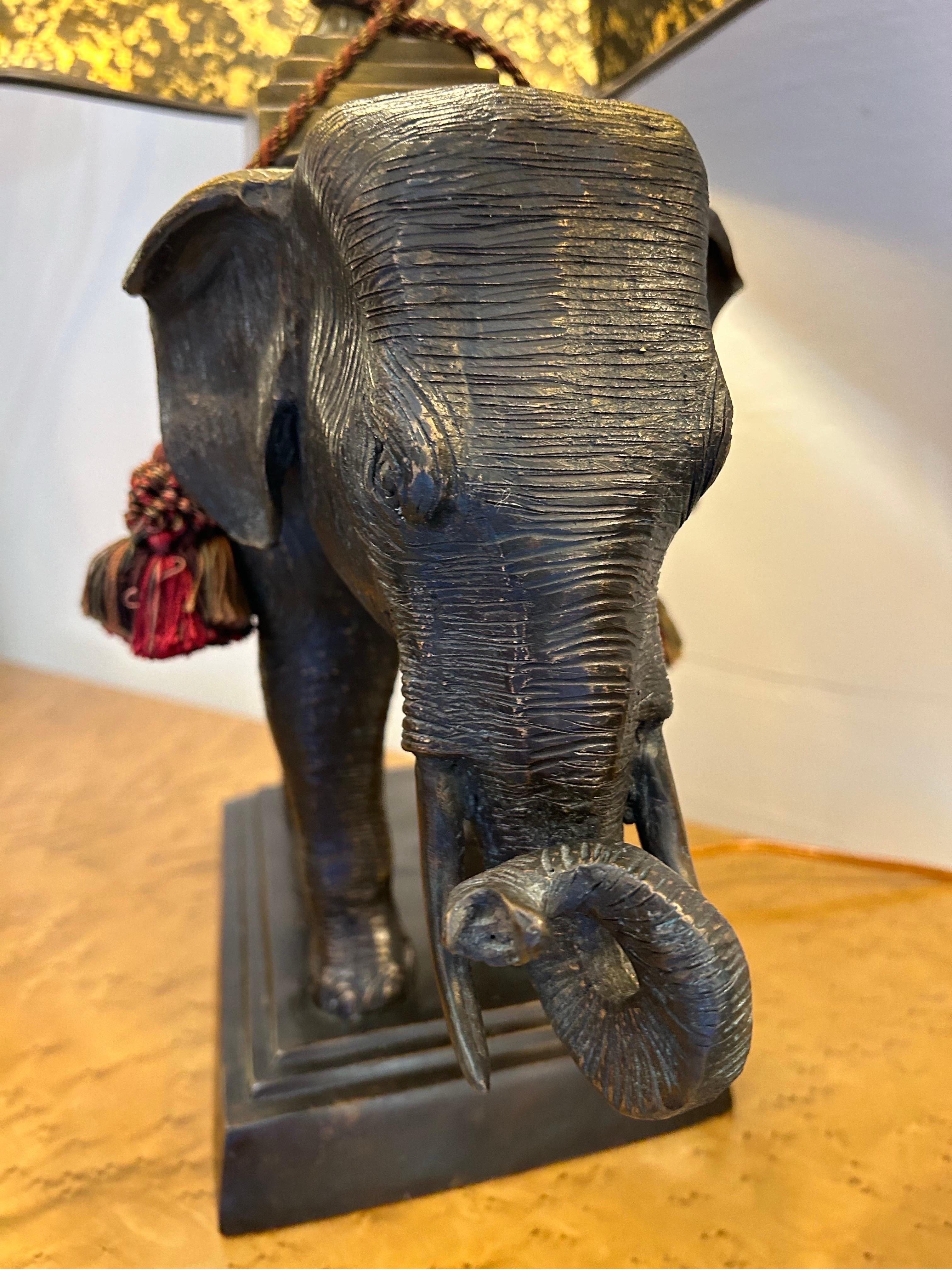 20th Century Pair of Maitland Smith, large bronze elephant lamps For Sale