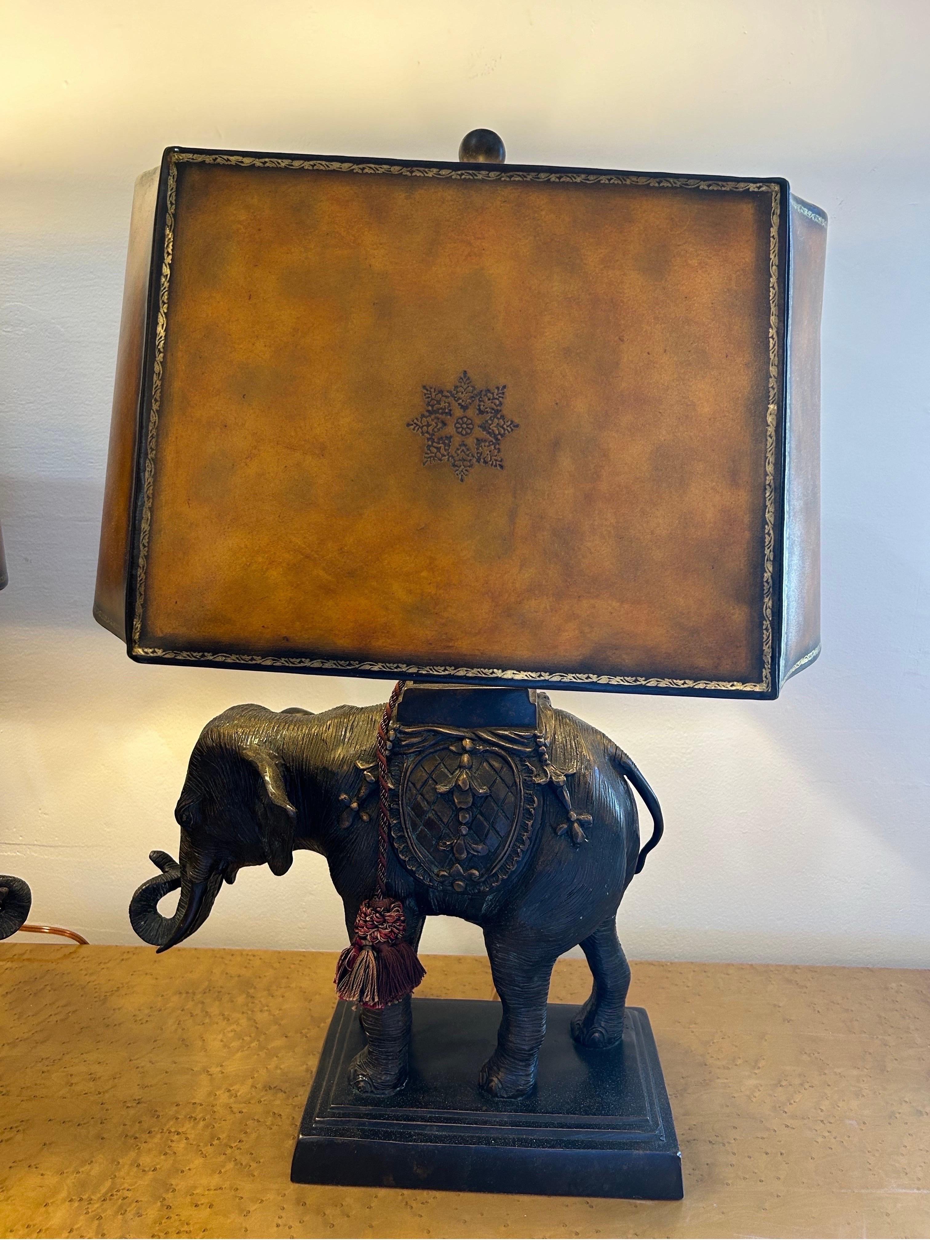 Pair of Maitland Smith, large bronze elephant lamps 5