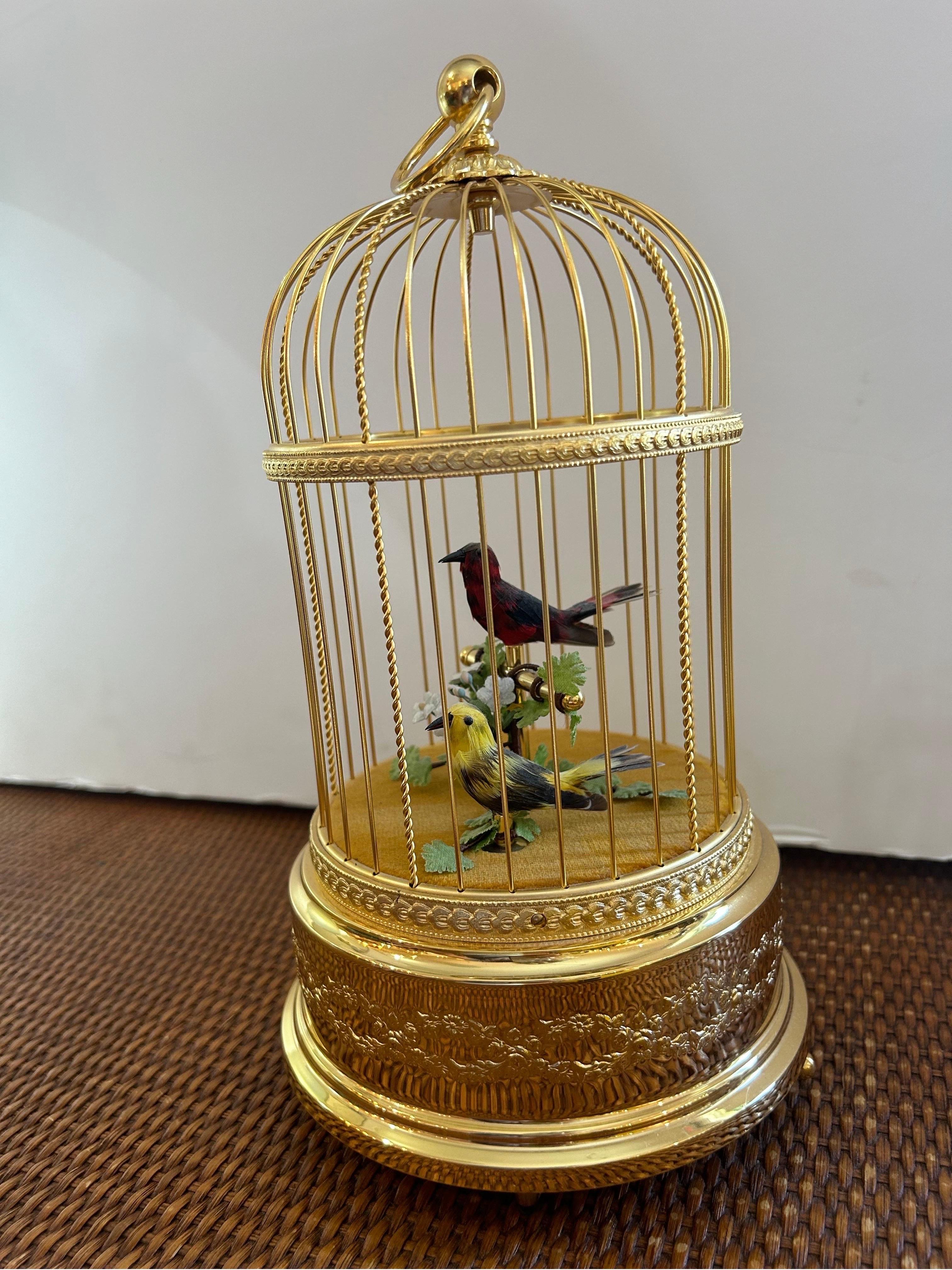 Reuge automation two singing birds in gilt birdcage For Sale 2