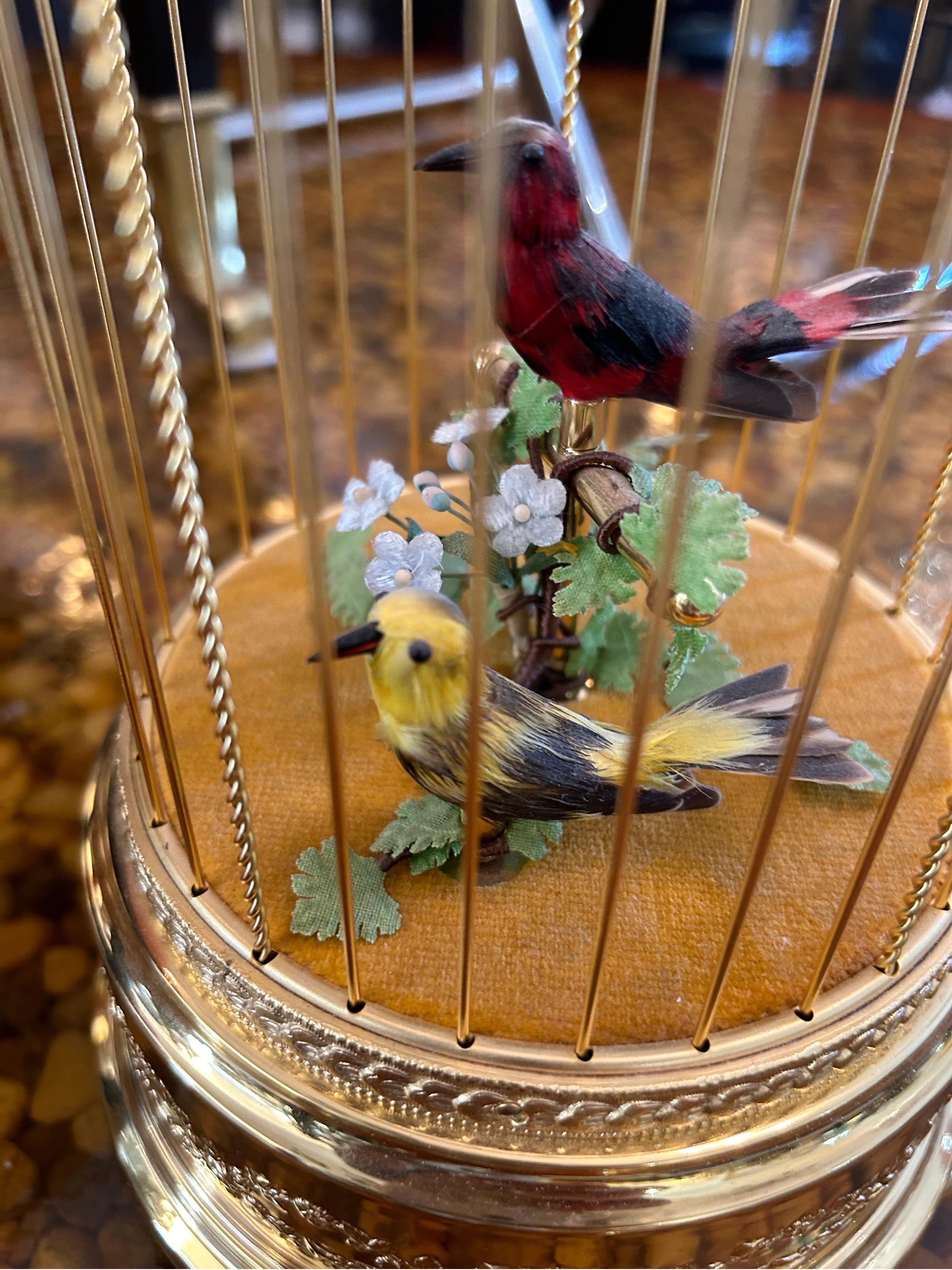 Reuge automation two singing birds in gilt birdcage For Sale 5