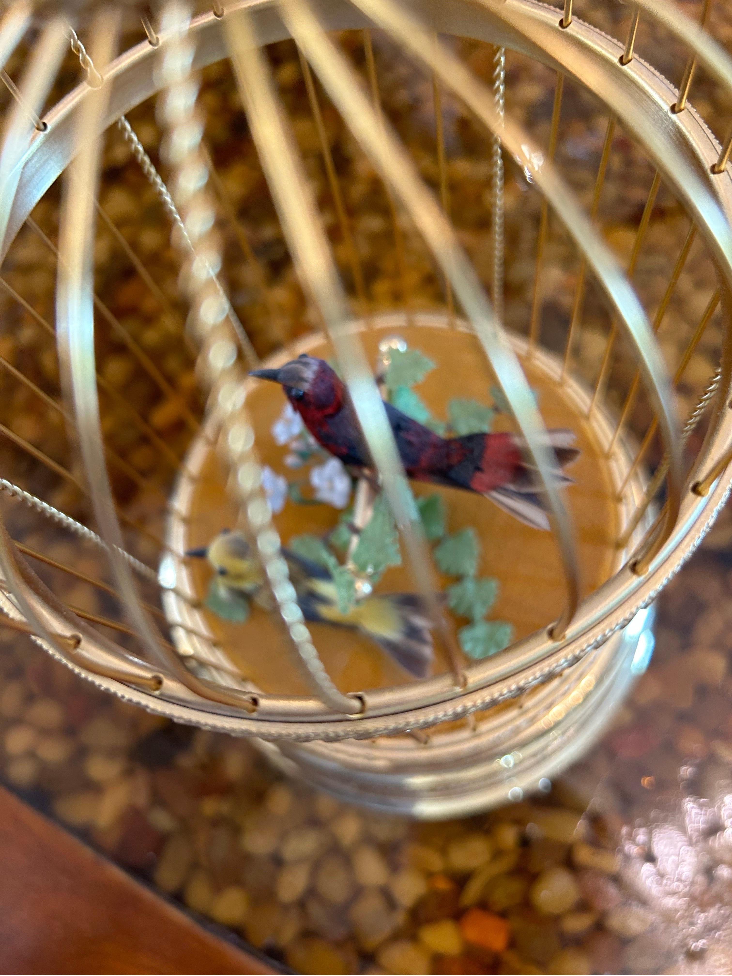 Reuge automation two singing birds in gilt birdcage For Sale 8