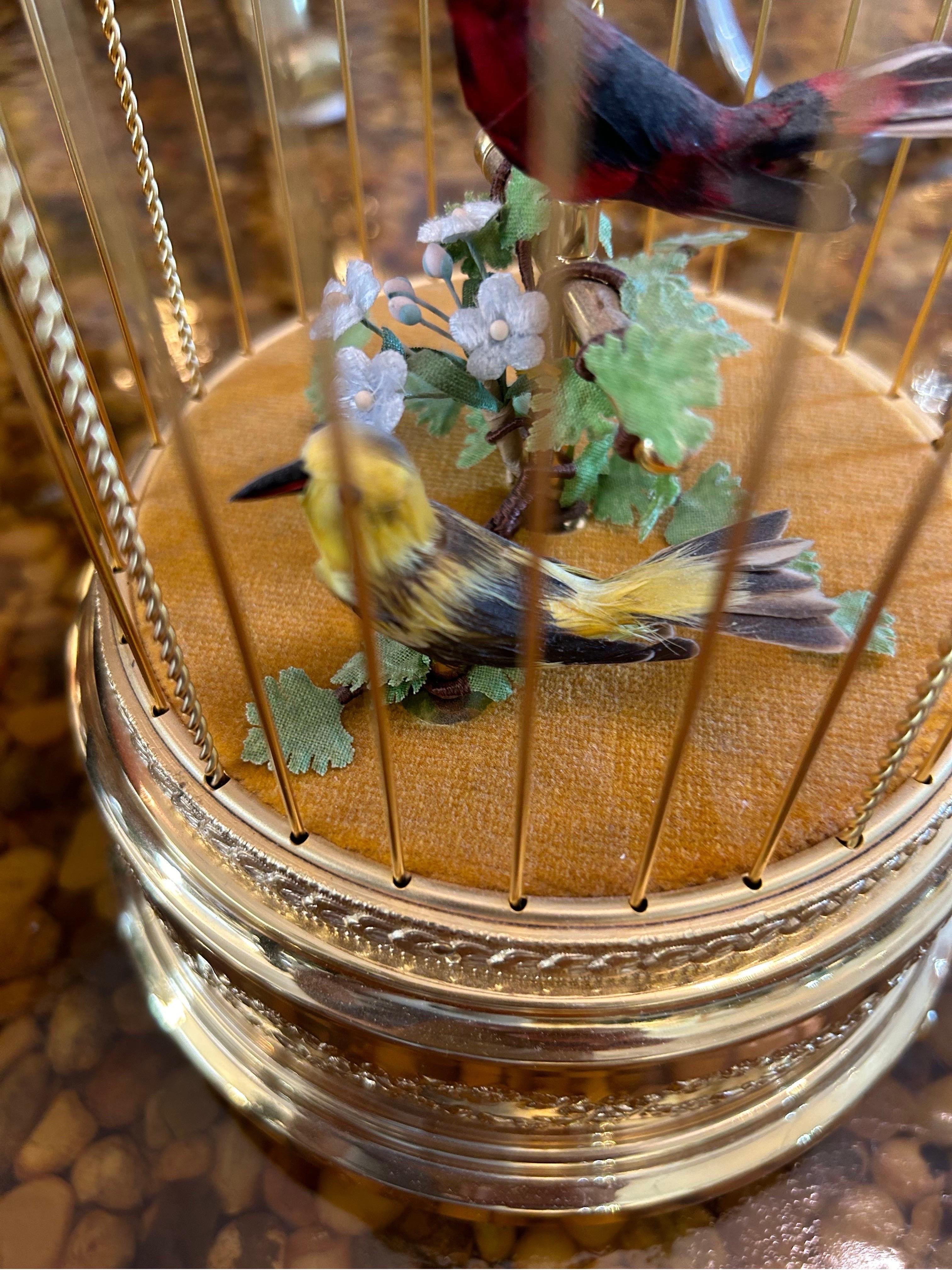 Reuge automation two singing birds in gilt birdcage For Sale 9