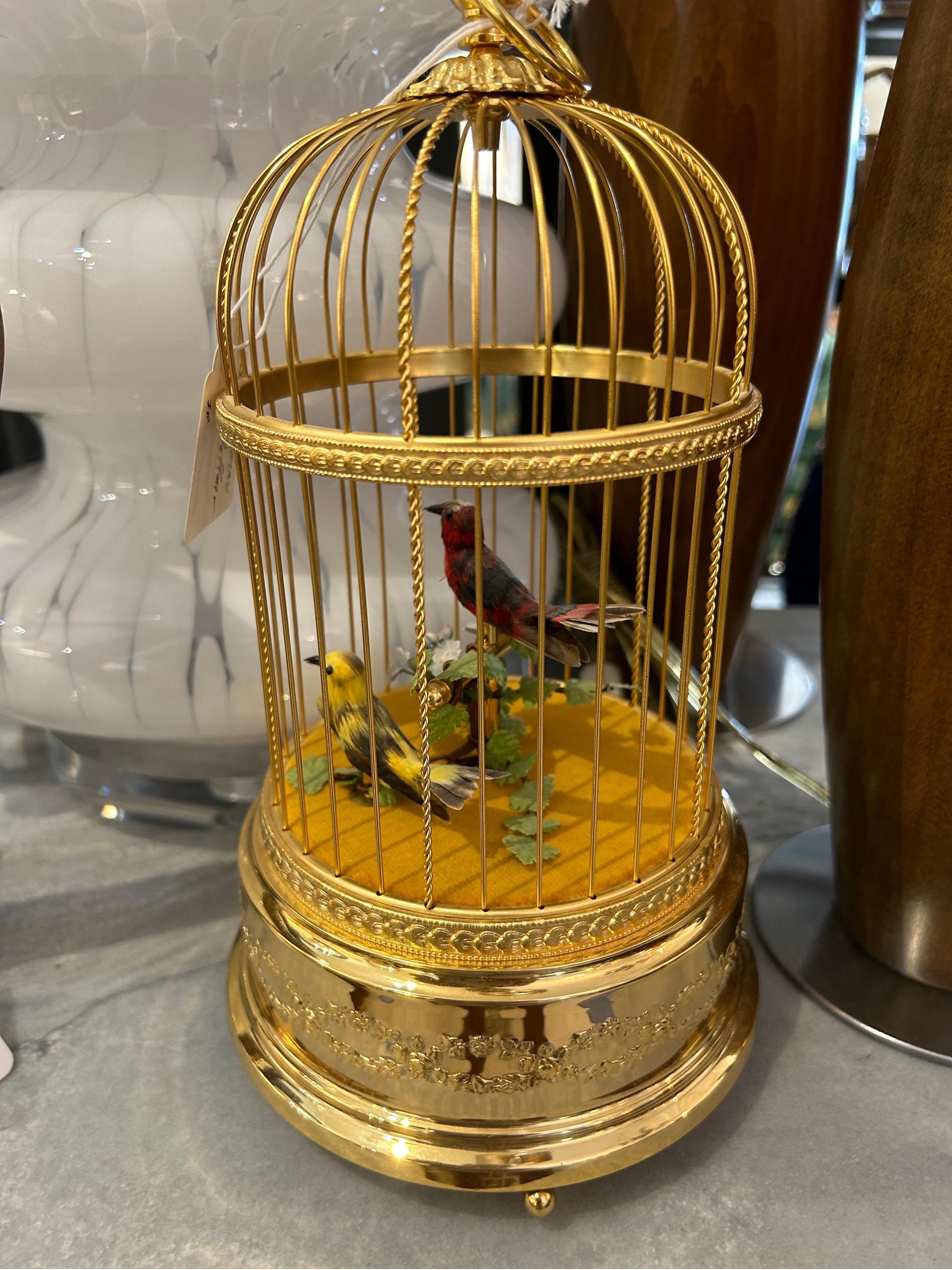 Reuge automation two singing birds in gilt birdcage For Sale 11