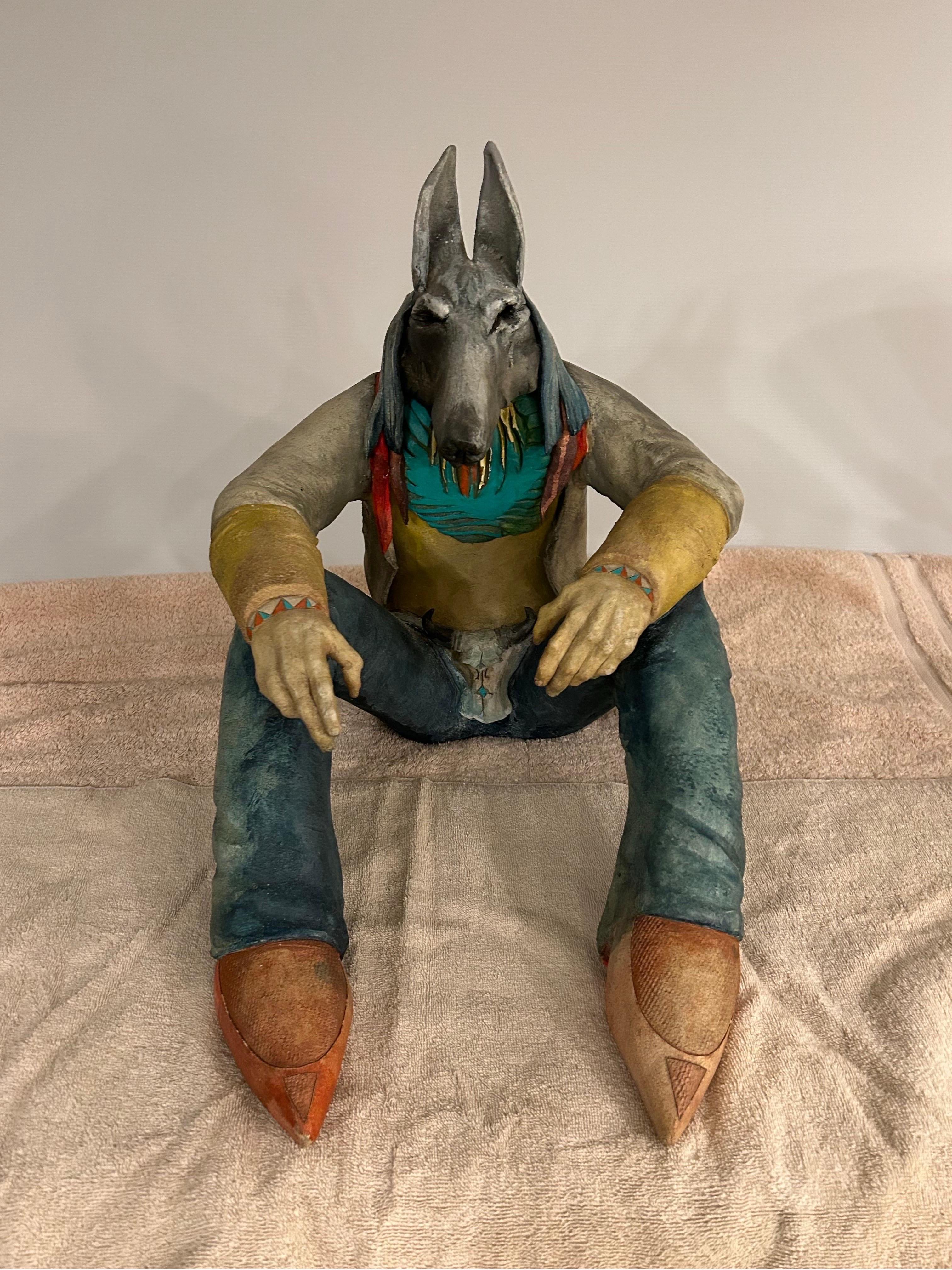 Robert Brubaker scultura in ceramica di  un  lupo antropomorfo in vendita 1