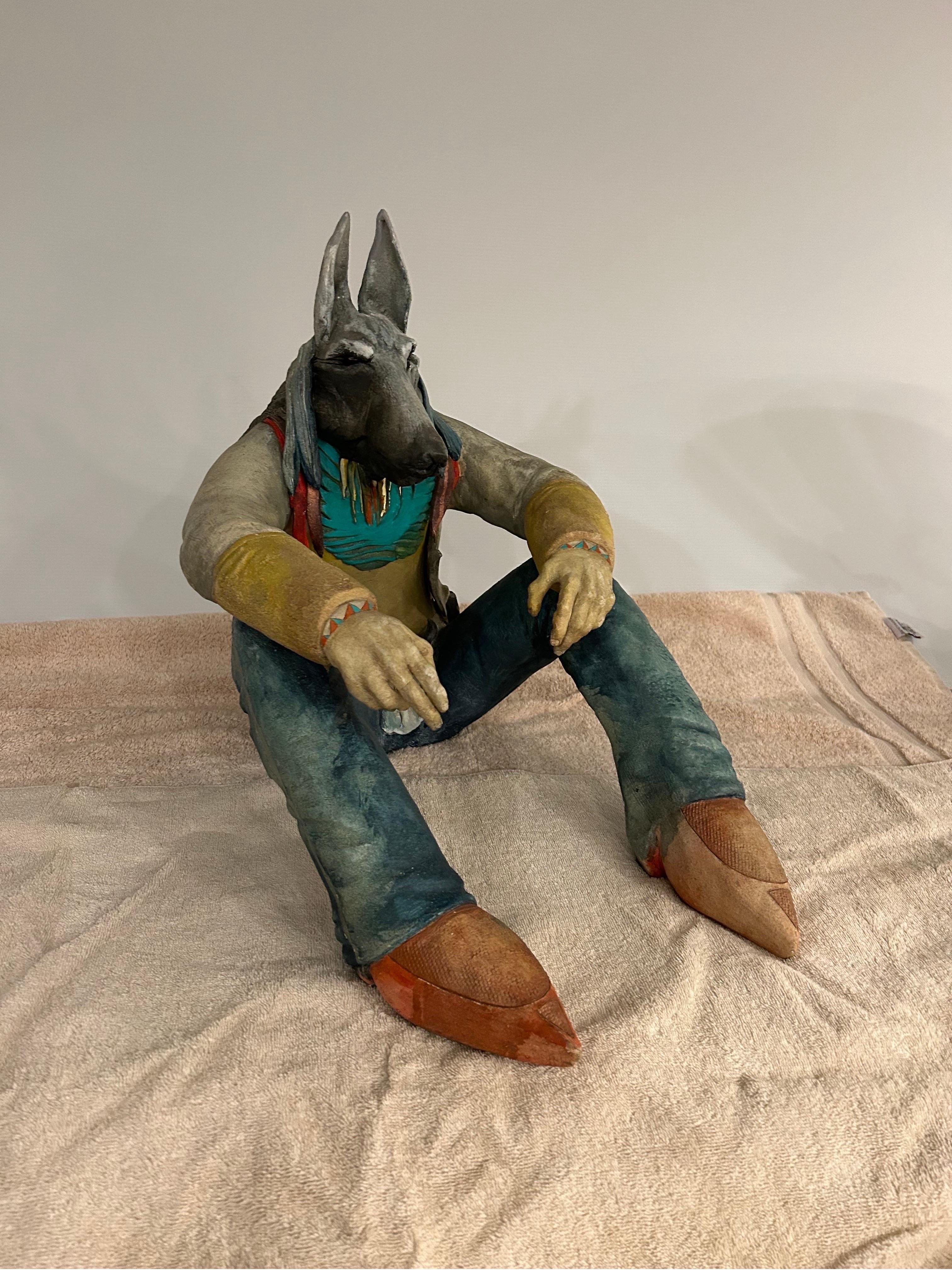 Robert Brubaker scultura in ceramica di  un  lupo antropomorfo in vendita 5
