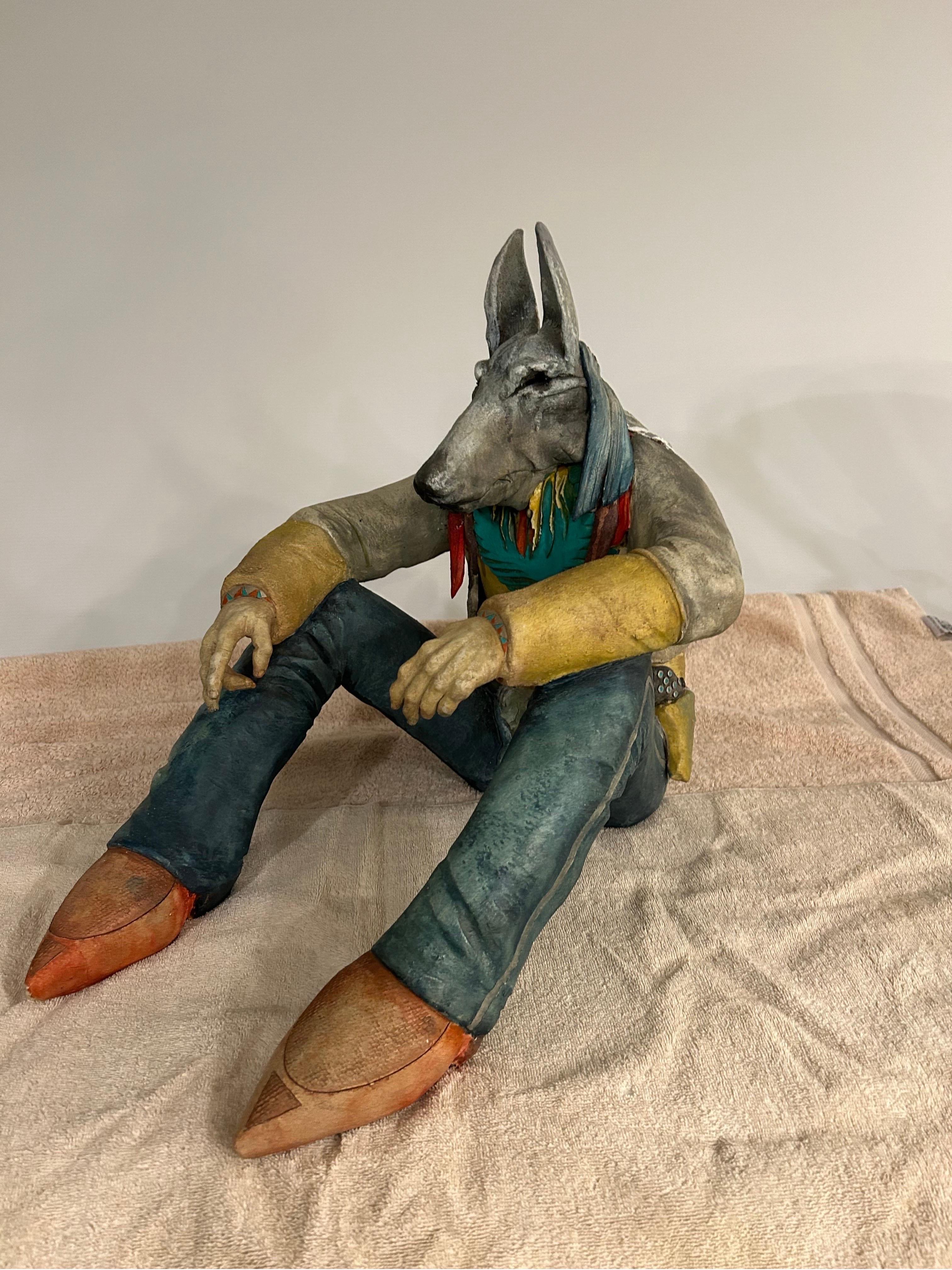 Robert Brubaker scultura in ceramica di  un  lupo antropomorfo in vendita 6