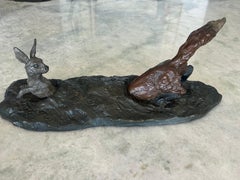William H. Turner Volpe e coniglio in bronzo 1990