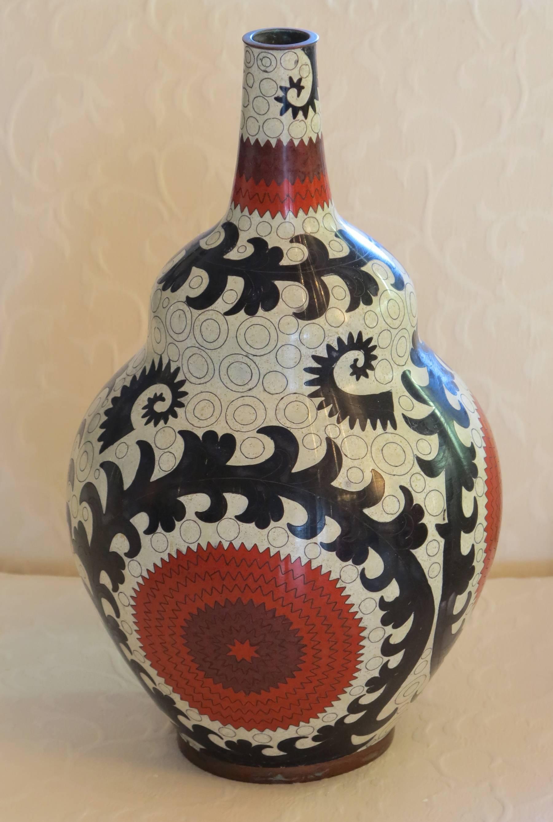 20th Century Japanese Cloisonné Graphic Vase